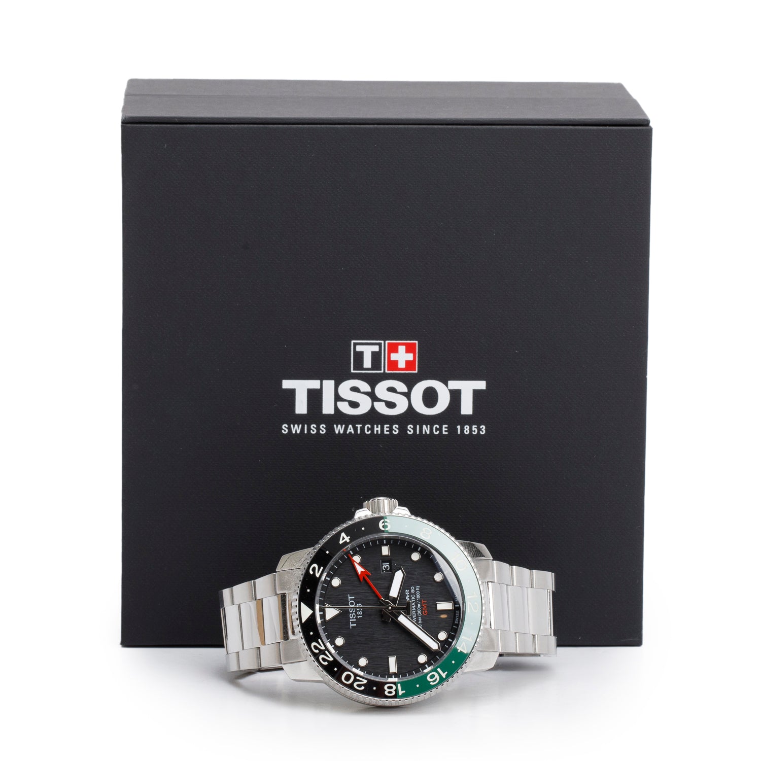 Tissot Stainless Steel Limited Edition Seastar 1000 Powermatic 80 GMT 46 MM Automatic Watch Black Black Dial w/ Box