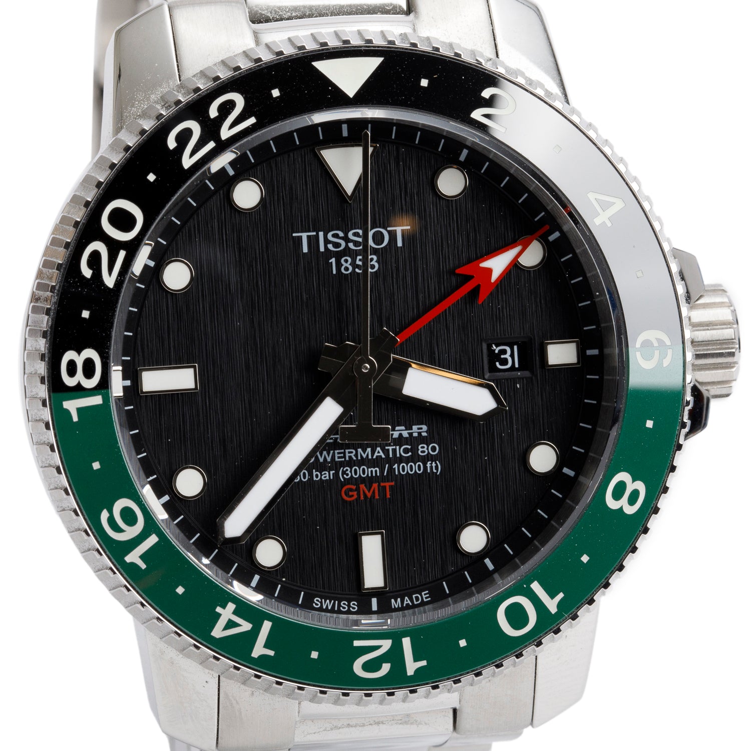 Tissot Stainless Steel Limited Edition Seastar 1000 Powermatic 80 GMT 46 MM Automatic Watch Black Black Dial w/ Box