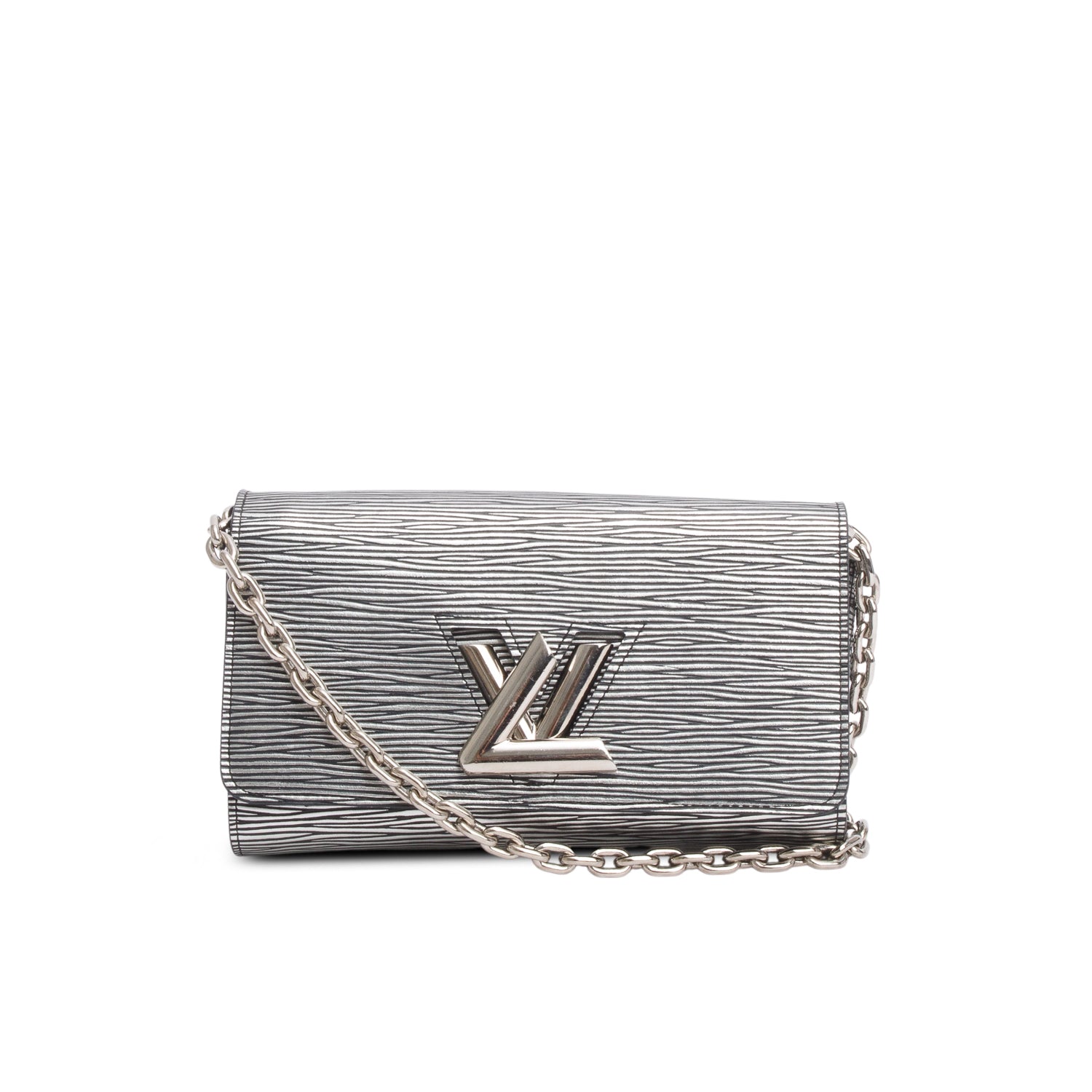 Louis Vuitton Silver Metallic Epi Leather Twist Chain Wallet