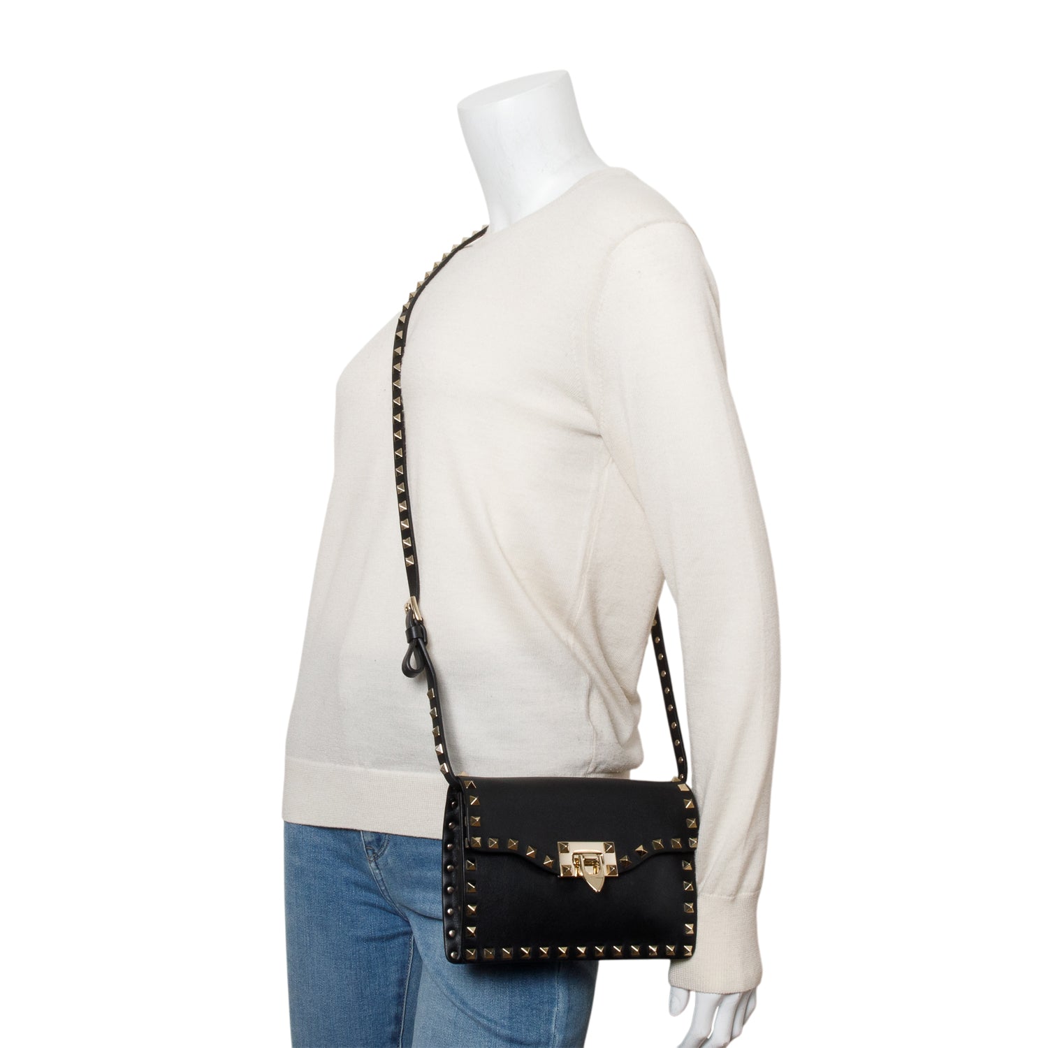 Valentino Black Vitello Calfskin Leather Rockstud Crossbody Bag