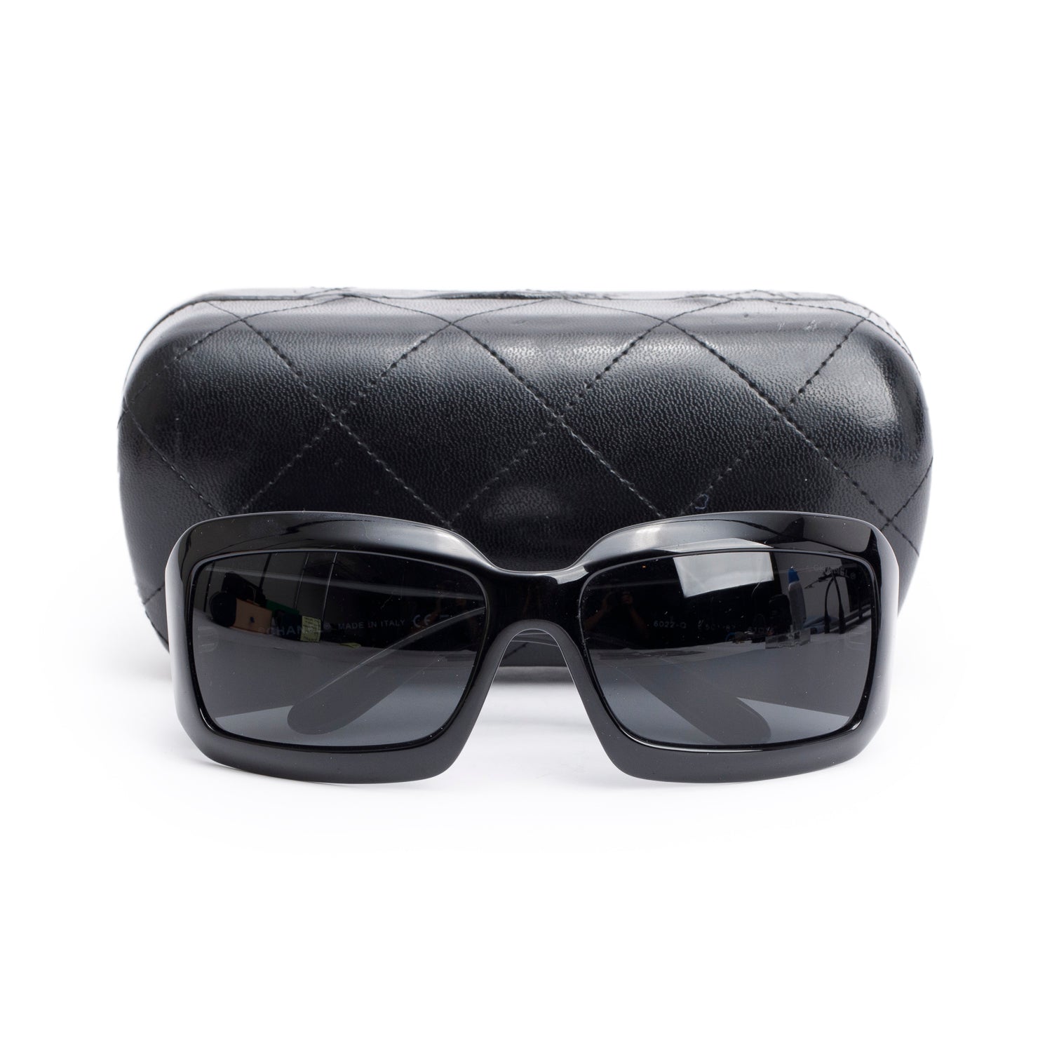 Chanel 6022-Q Black Acetate CC Logo Sunglasses w/ Case