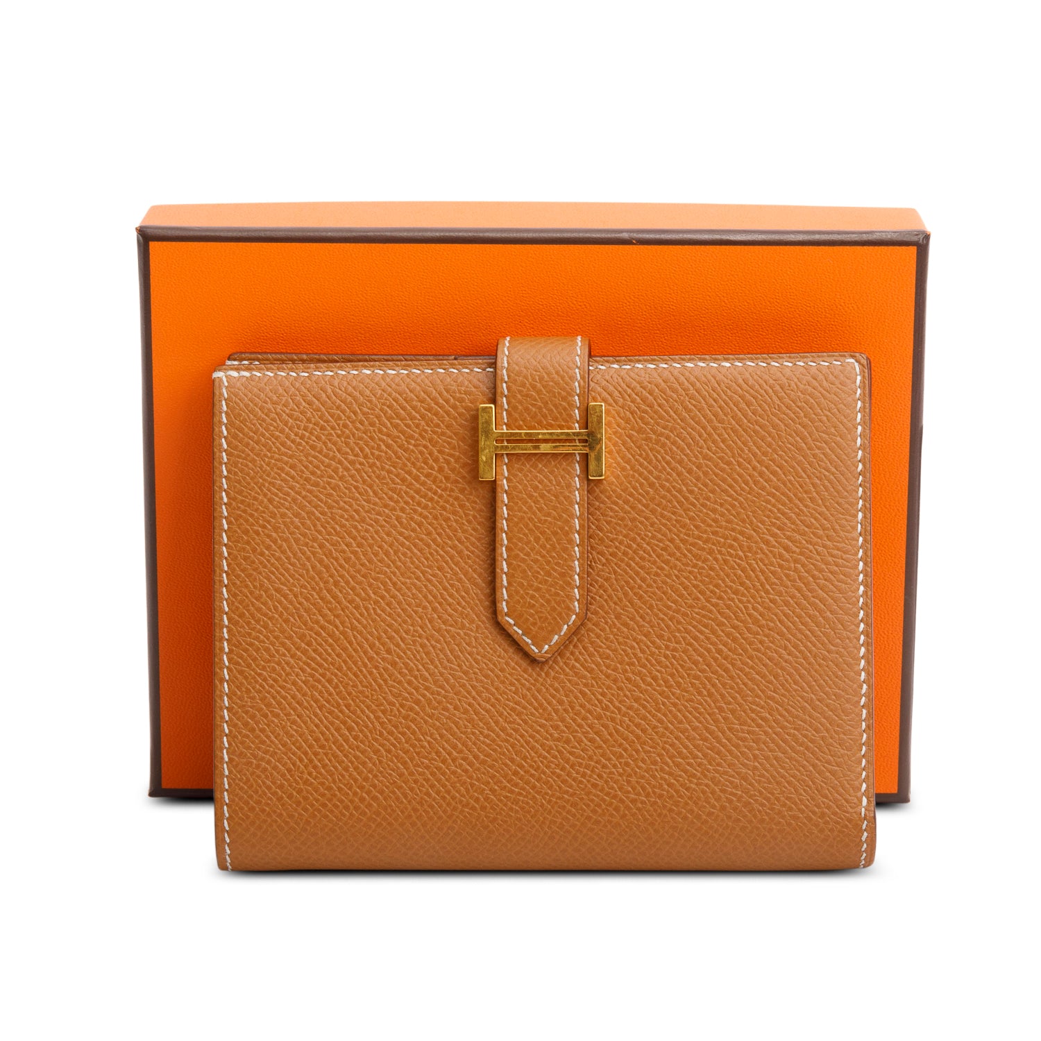 Hermes 2020 Gold Veau Epsom Bearn Compact Wallet w/ Box