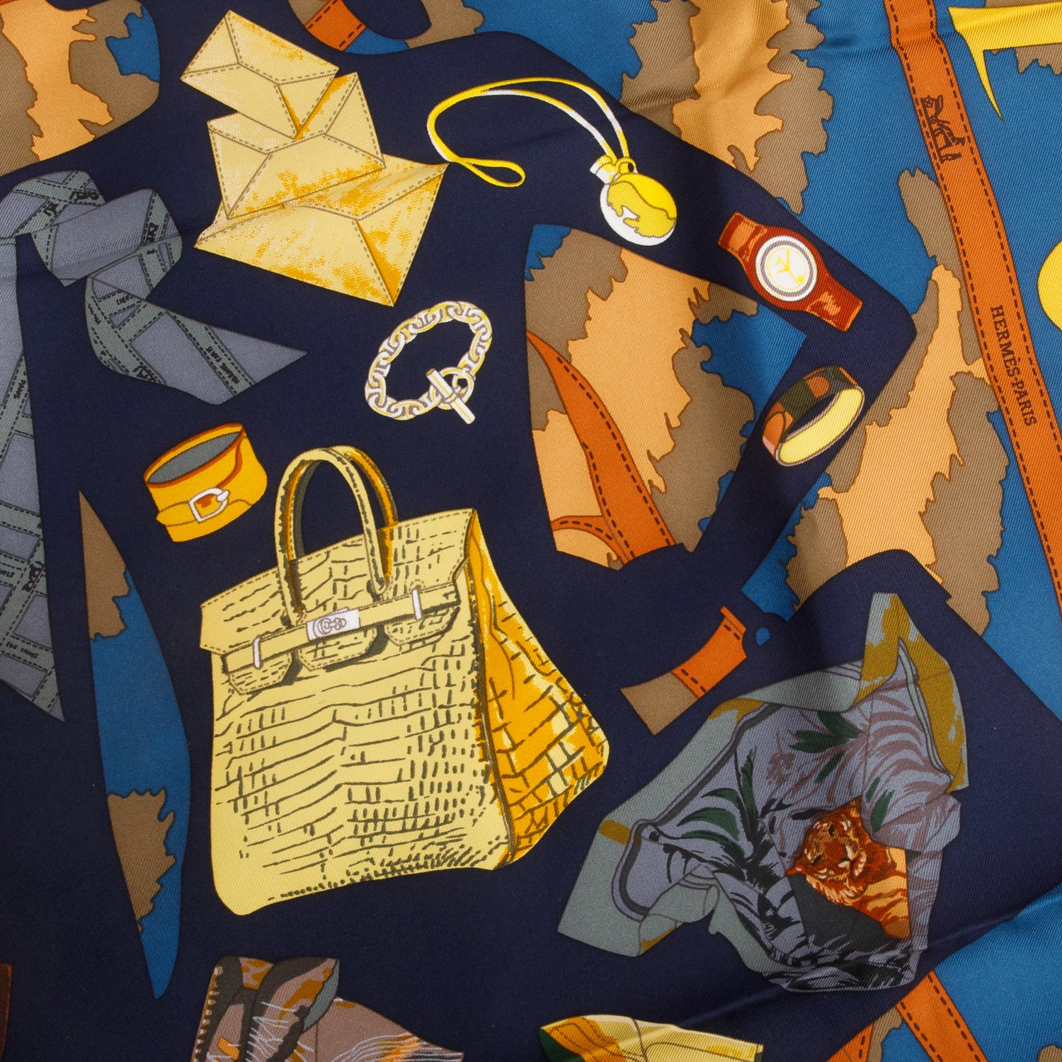 Hermes Multicolor 'Monsieur & Madame' Silk Scarf 90 w/ Box