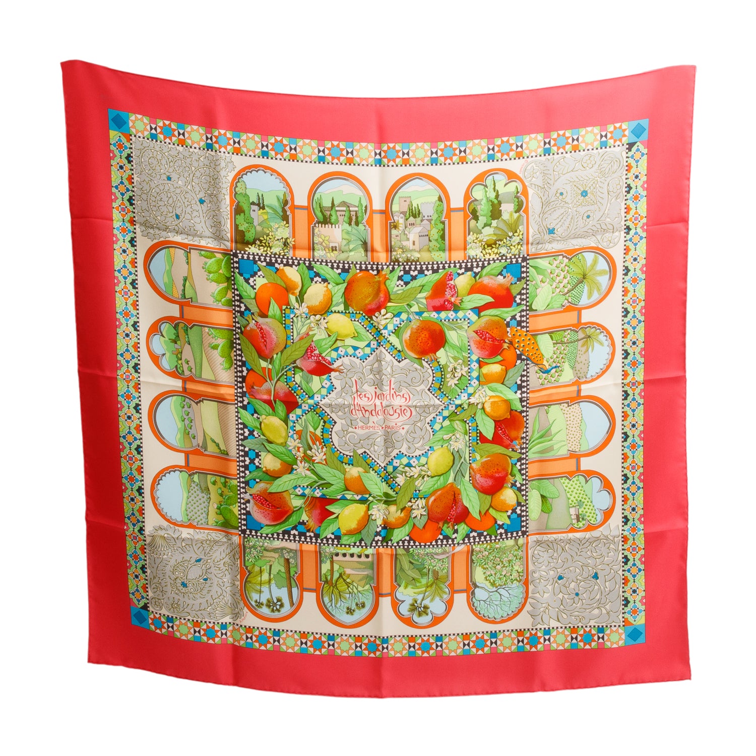 Hermes Pink 'Les Jardins d'Andalousie' Silk Scarf 90 w/ Box