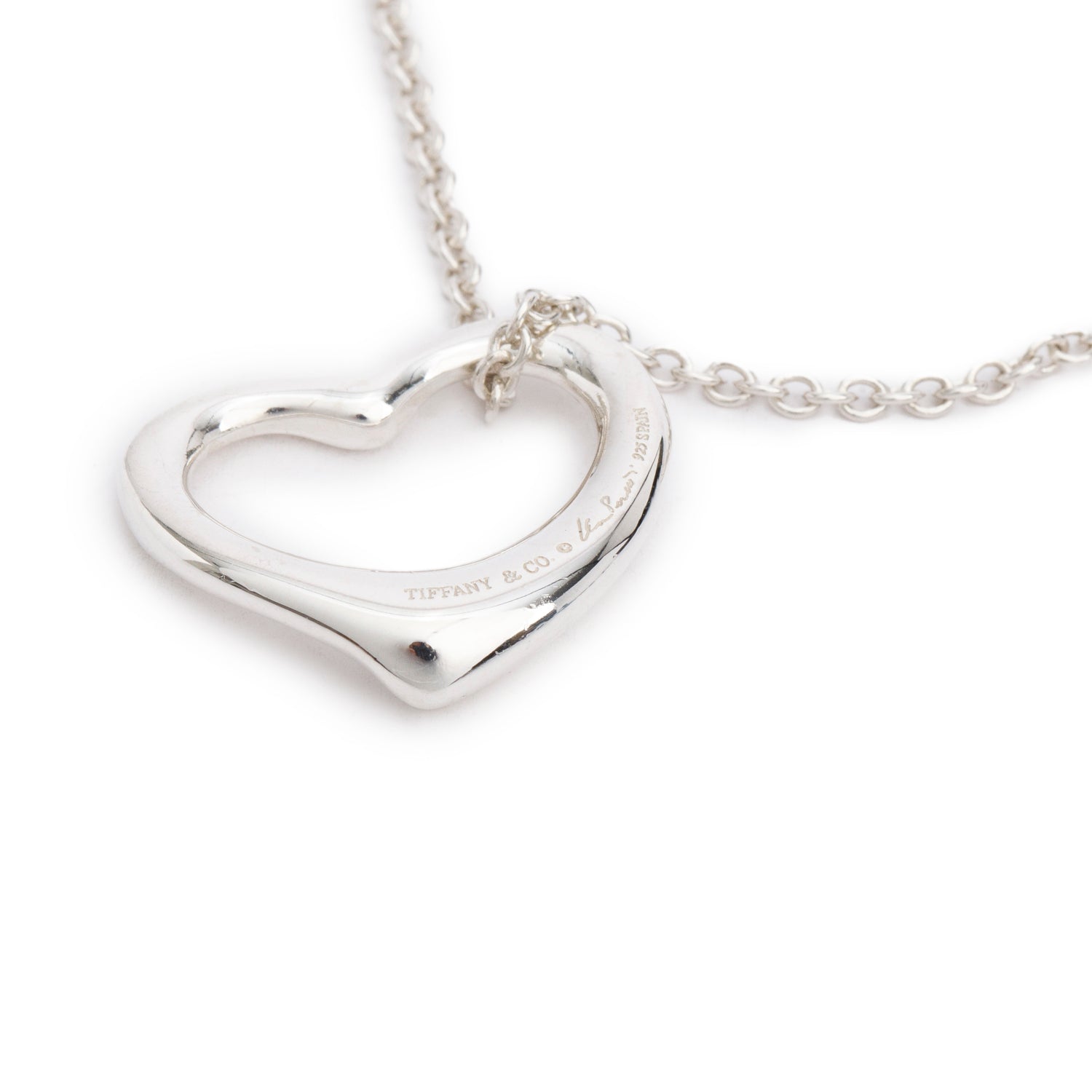 Tiffany & Co. Elsa Peretti Sterling Silver Open Heart Pendant Necklace, 22 MM
