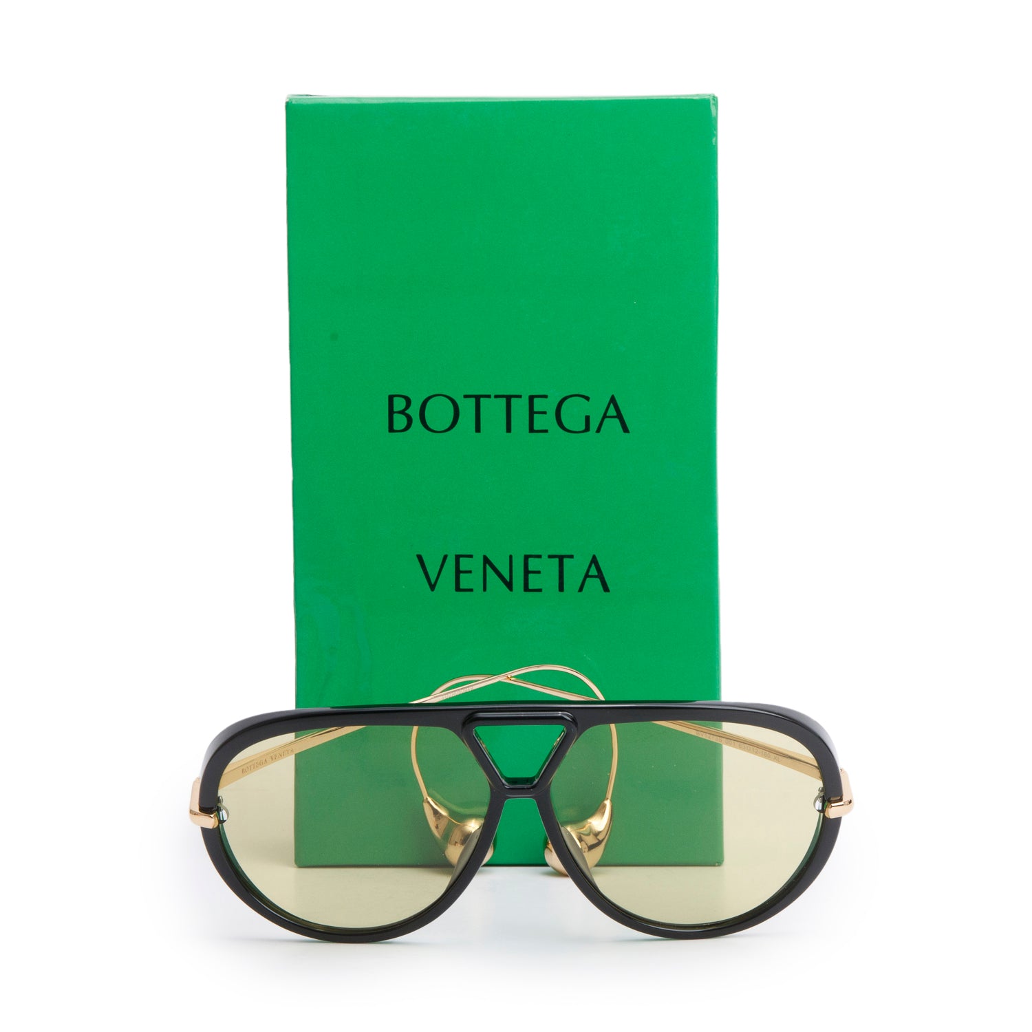 Bottega Veneta BV1273S Black/Yellow Drop Aviator Sunglasses w/ Box & Case