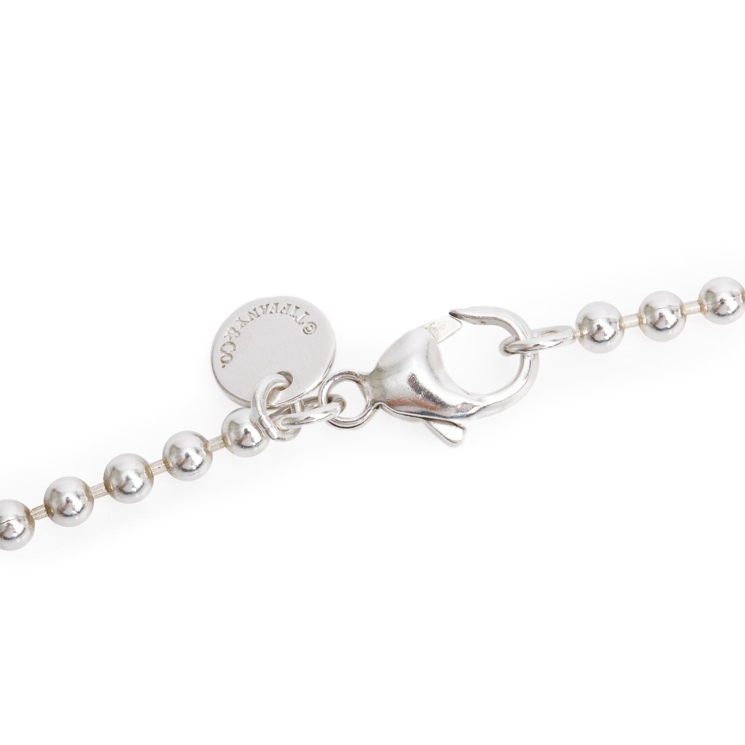 Tiffany & Co. Sterling Silver Large Love Knot Key Pendant on Beaded Chain Necklace