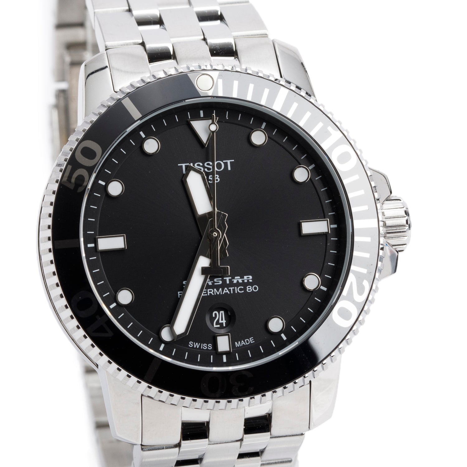 Tissot Stainless Steel Seastar 1000 Powermatic 80 43 MM Automatic Watch Black Dial w/ Box & Papers