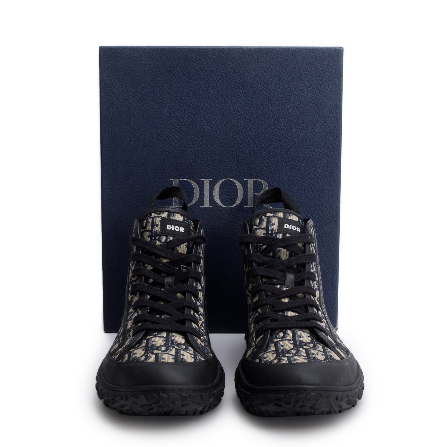 Christian Dior Navy Jacquard Rubber Oblique B28 High Top Sneakers, Men's Size 46 w/ Box