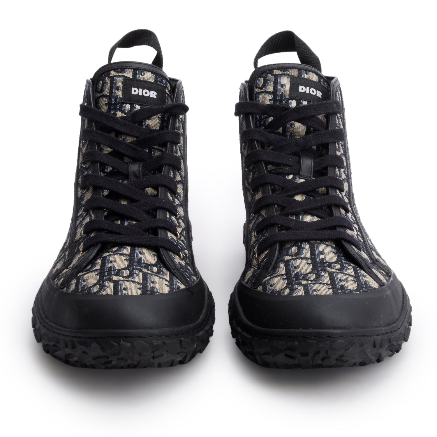 Christian Dior Navy Jacquard Rubber Oblique B28 High Top Sneakers, Men's Size 46 w/ Box