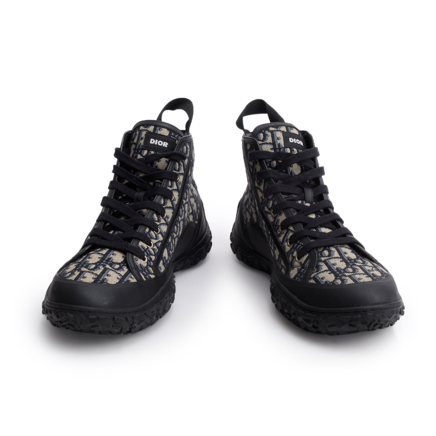 Christian Dior Navy Jacquard Rubber Oblique B28 High Top Sneakers, Men's Size 46 w/ Box