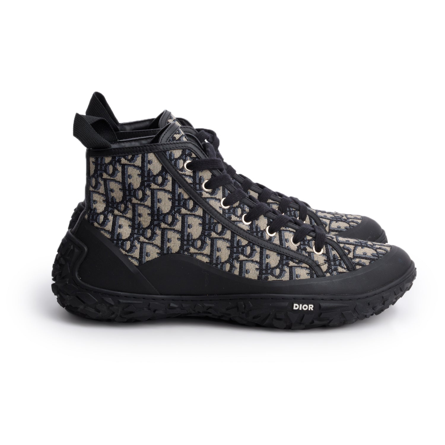 Christian Dior Navy Jacquard Rubber Oblique B28 High Top Sneakers, Men's Size 46 w/ Box