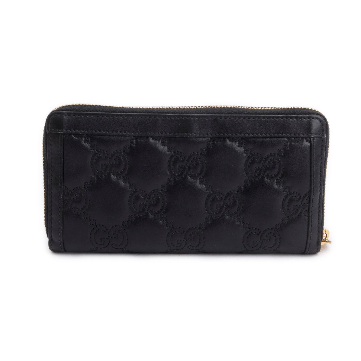 Gucci Black Calfskin GG Matelasse Marmont Zip Around Wallet