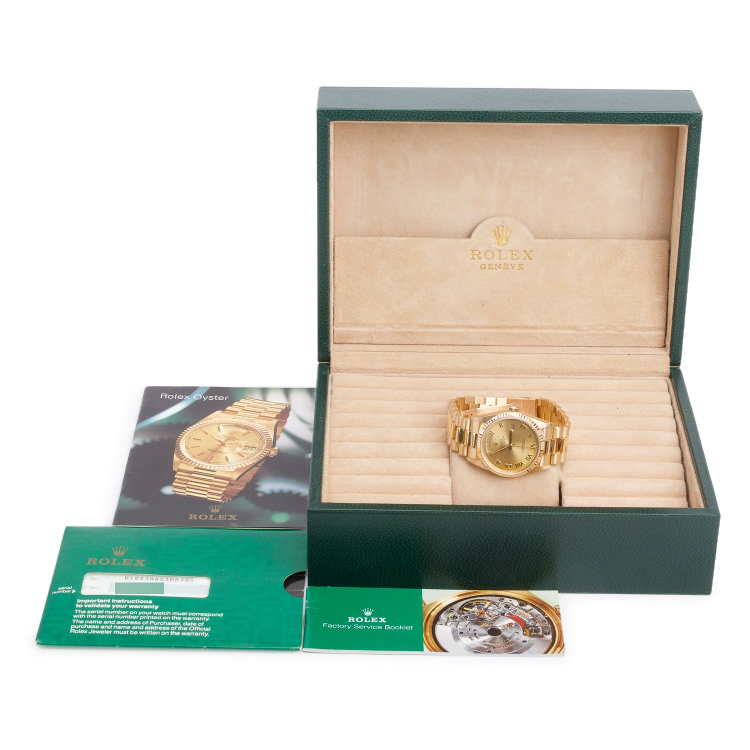 Rolex 18k Yellow Gold Day Date 36 MM President Watch Champagne Roman Dial 18238 w/ Box & Papers