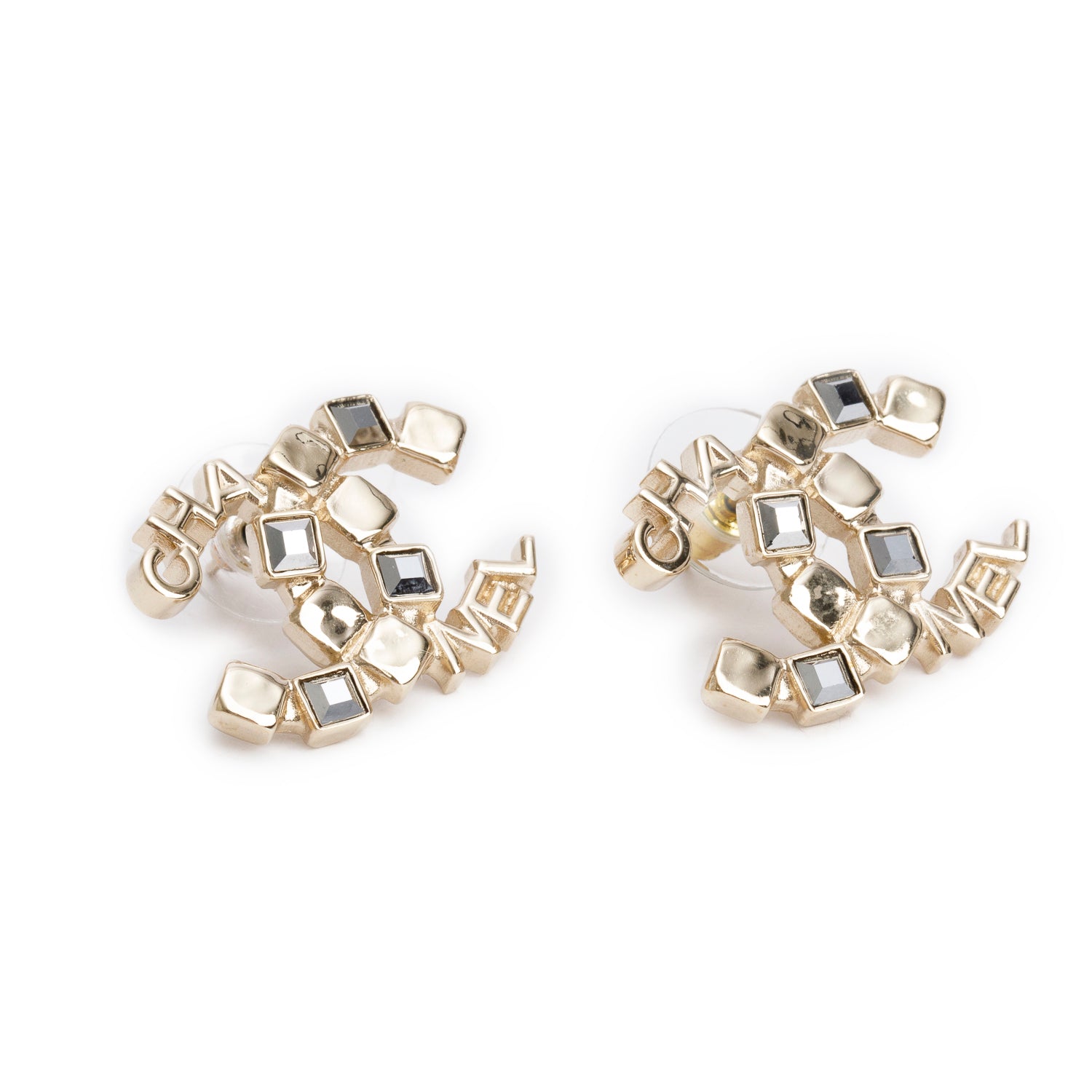Chanel 2024 Gold-Plated Strass CC Logo Stud Earrings
