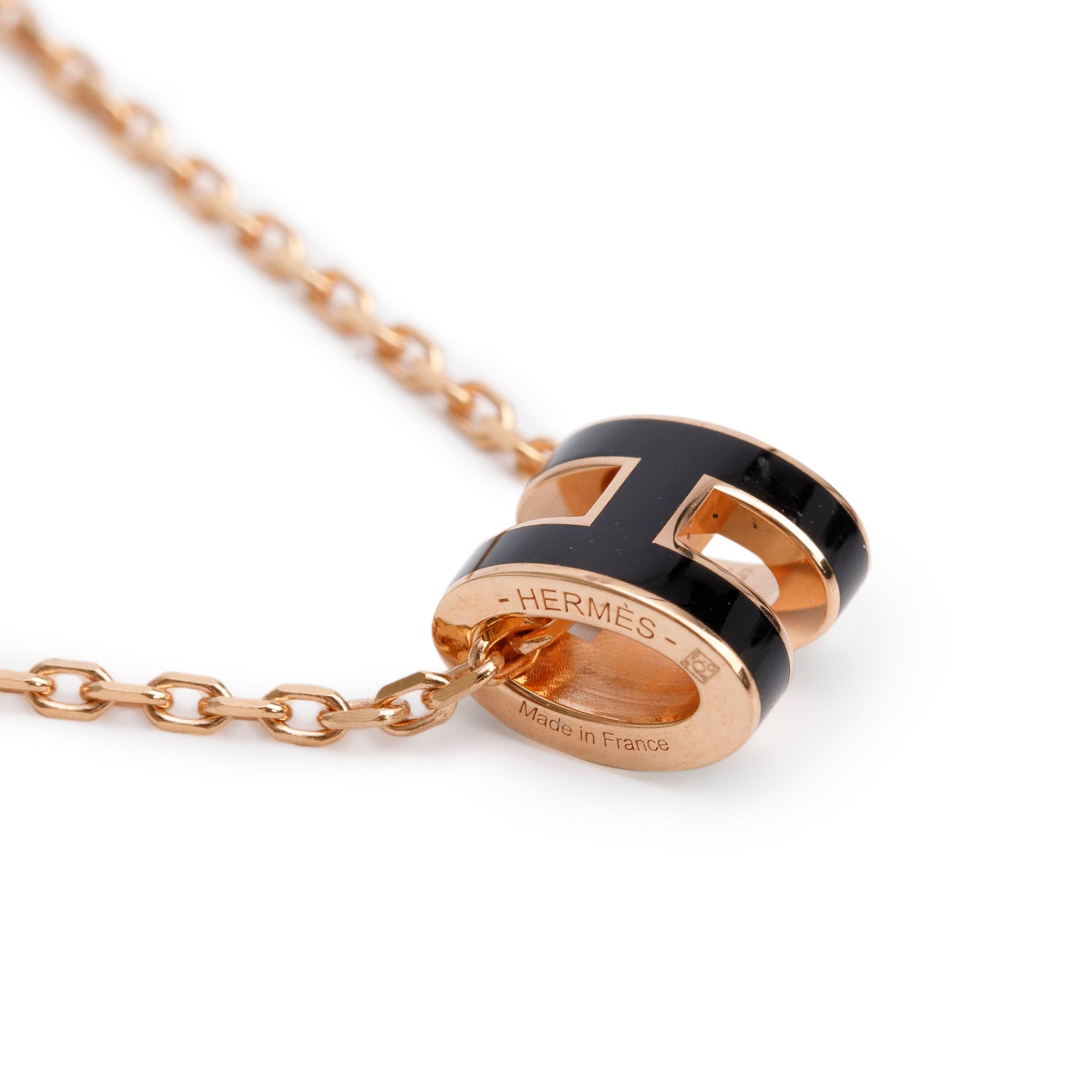 Hermes Rose Gold-Plated Black Lacquered Mini Pop H Pendant Necklace