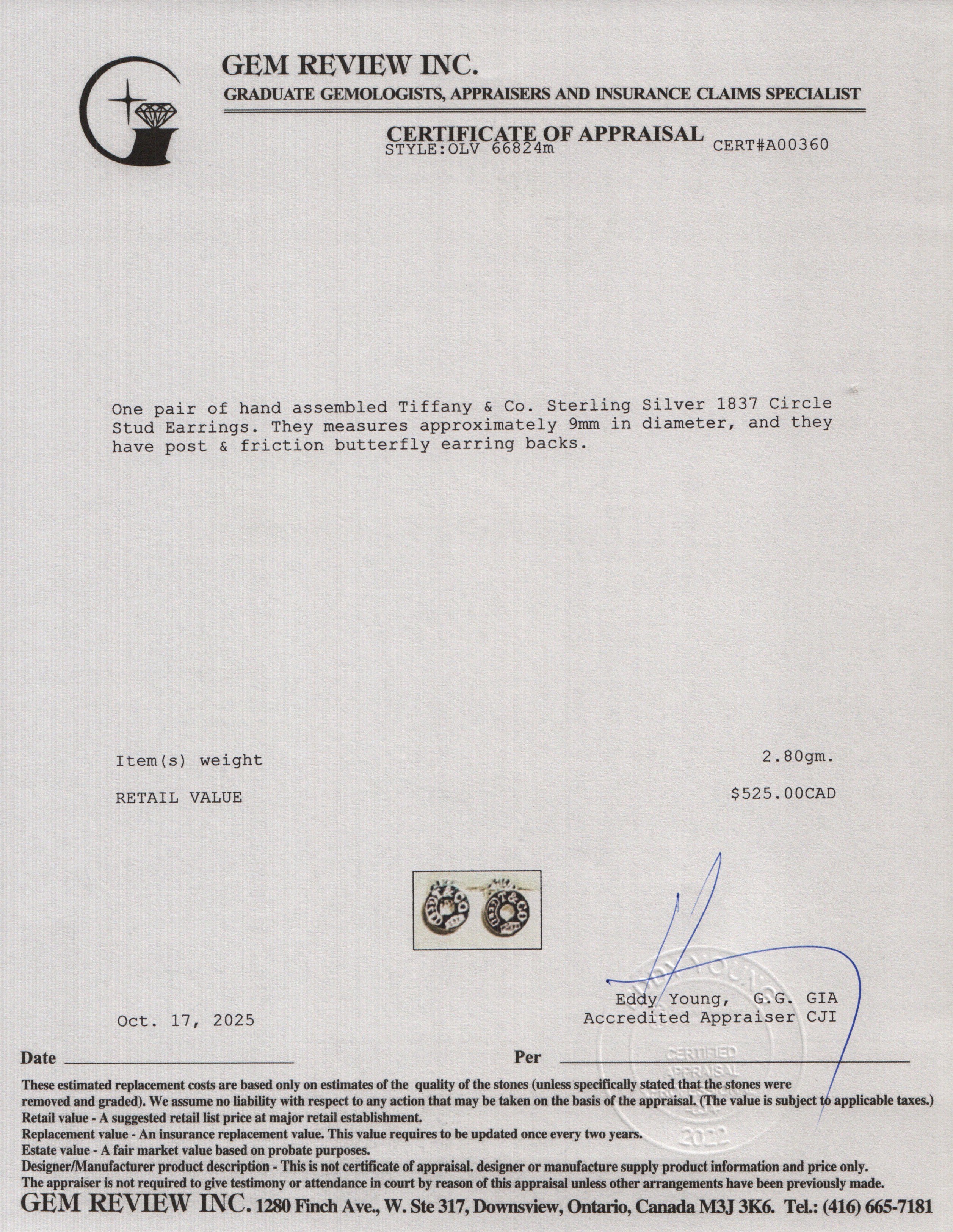 Tiffany & Co. Sterling Silver 1837 Circle Stud Earrings