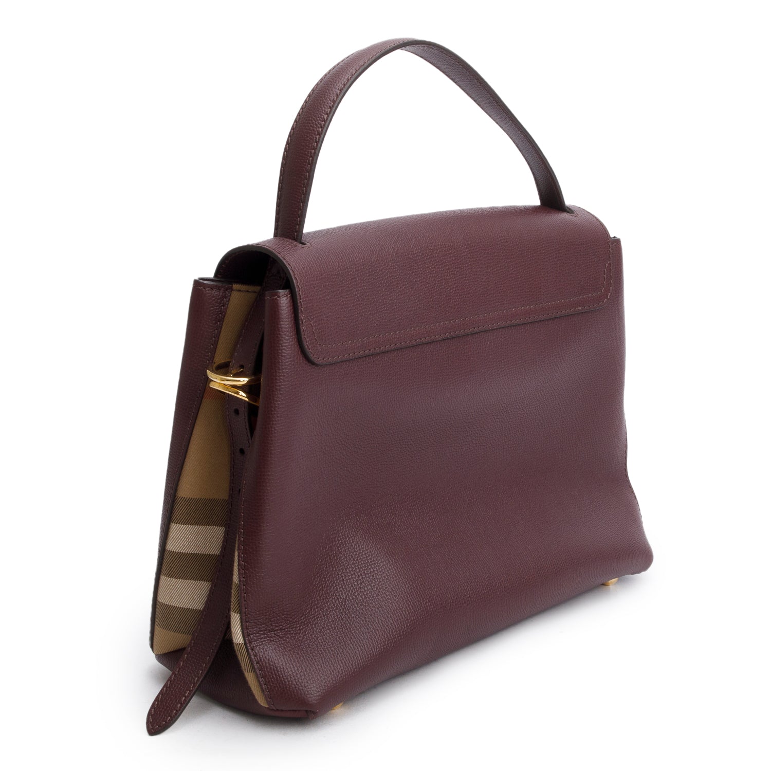 Burberry Burgundy Derby Calfskin House Check Medium Camberley Bag w/ Strap