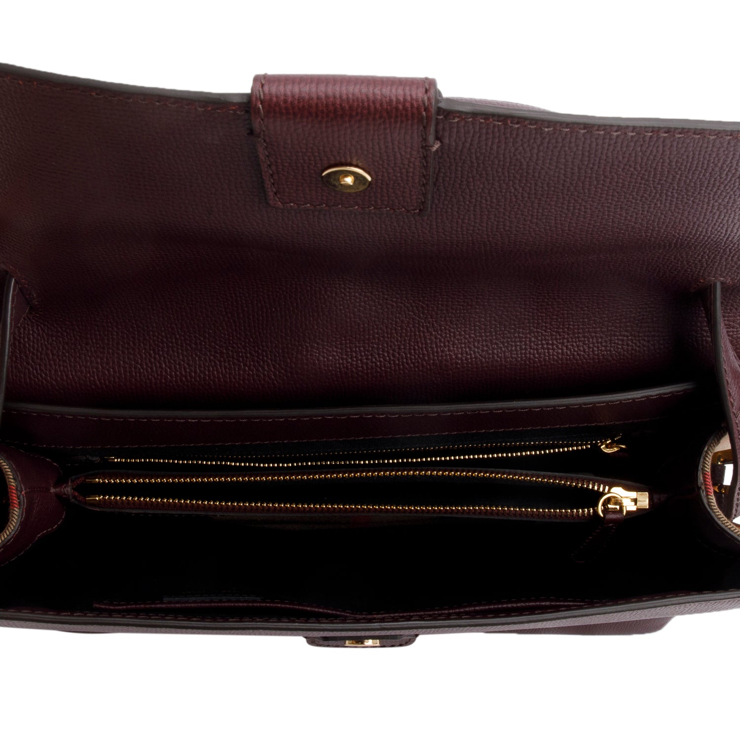 Burberry Burgundy Derby Calfskin House Check Medium Camberley Bag w/ Strap