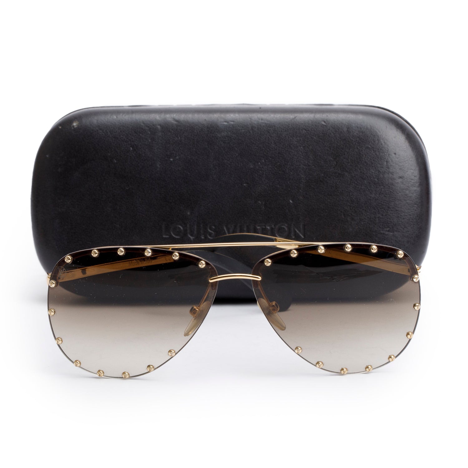 Louis Vuitton Z0914U Gold-Tone Studded The Party Aviator Sunglasses w/ Case