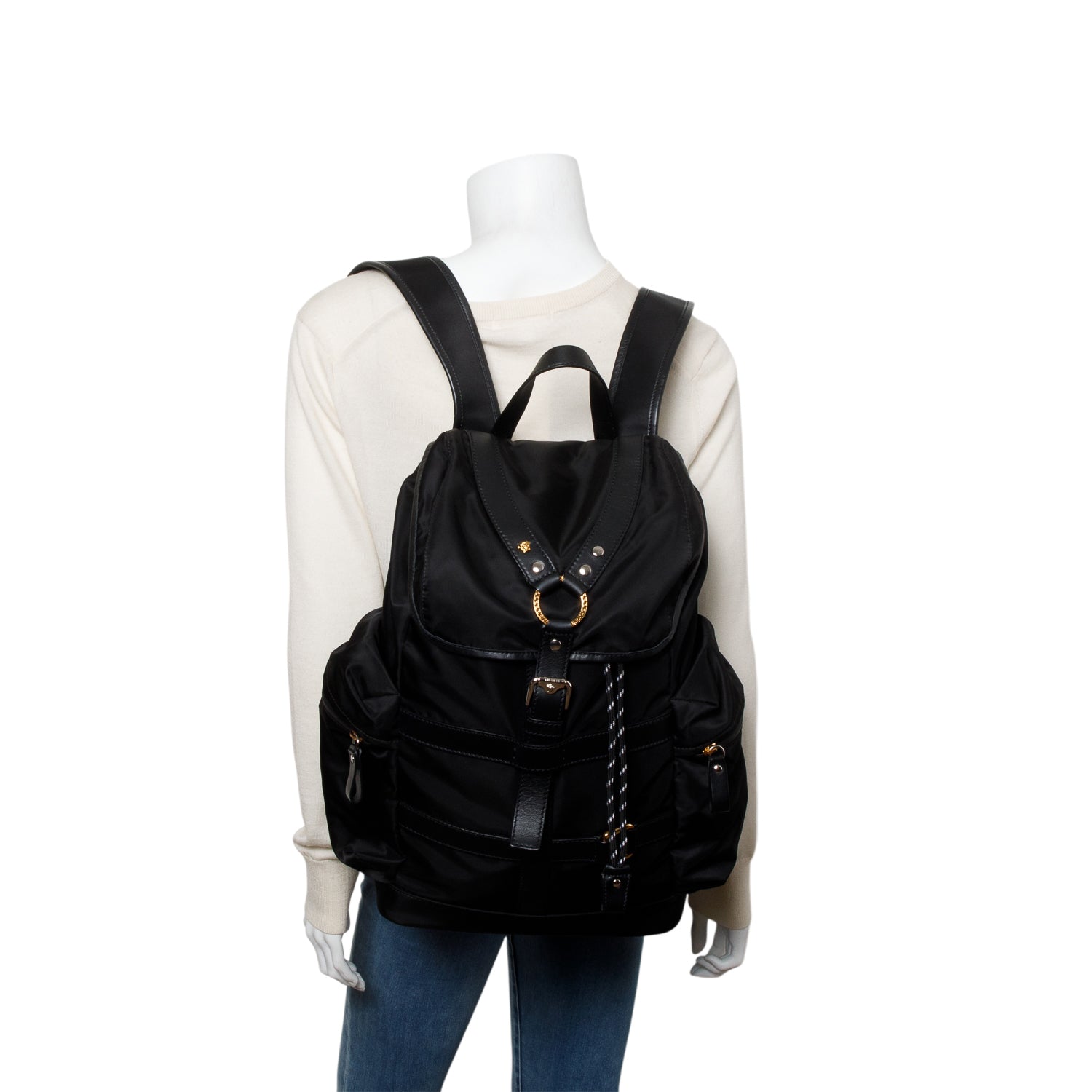 Versace Black Nylon Medusa Greca Backpack