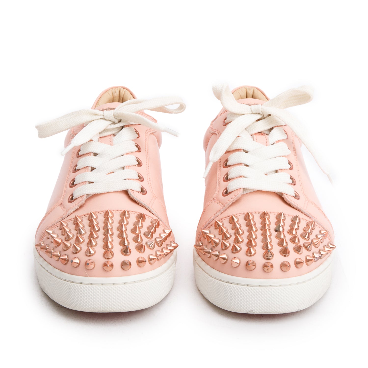 Christian Louboutin Pink Calfskin Vieira Spiked Flat Sneaker's, Size 37.5