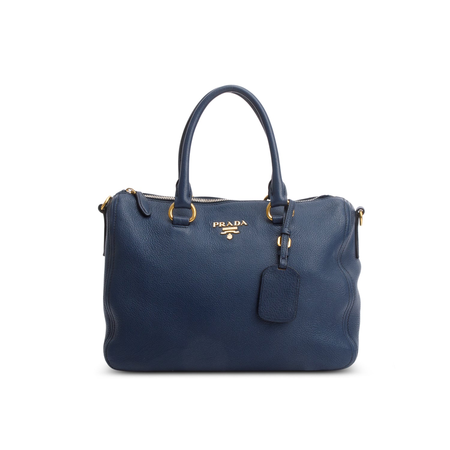Prada Blue Vitello Daino Two-Way Tote w/ Strap