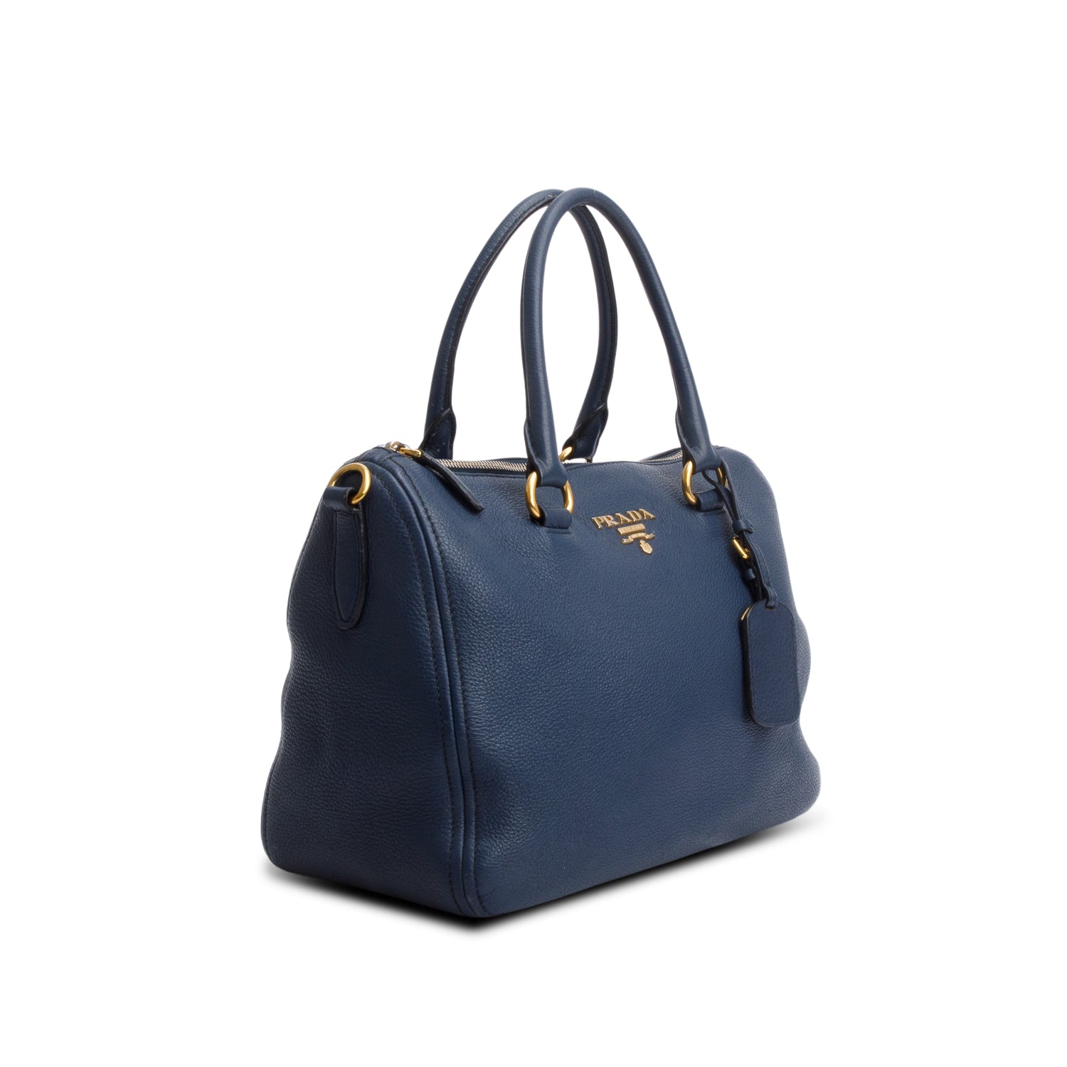 Prada Blue Vitello Daino Two-Way Tote w/ Strap