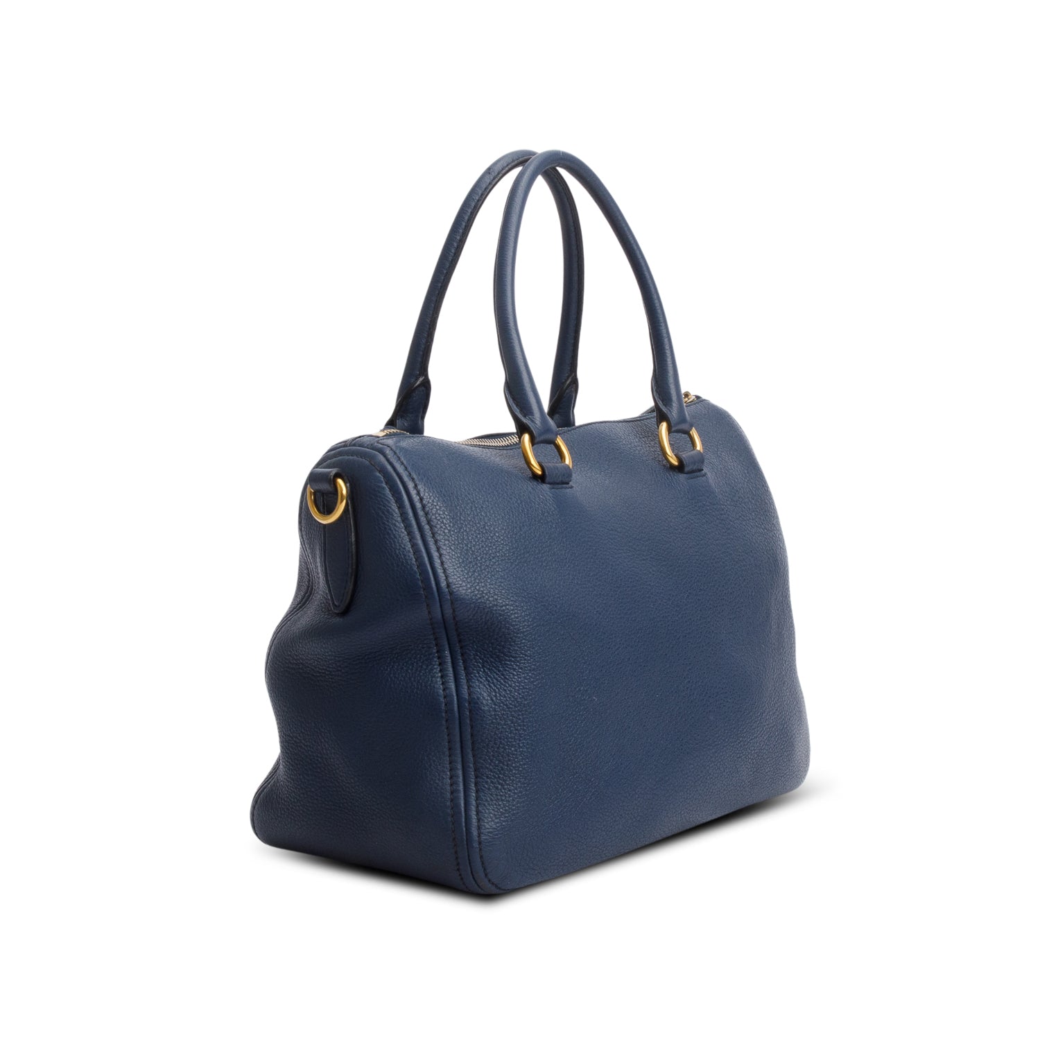 Prada Blue Vitello Daino Two-Way Tote w/ Strap