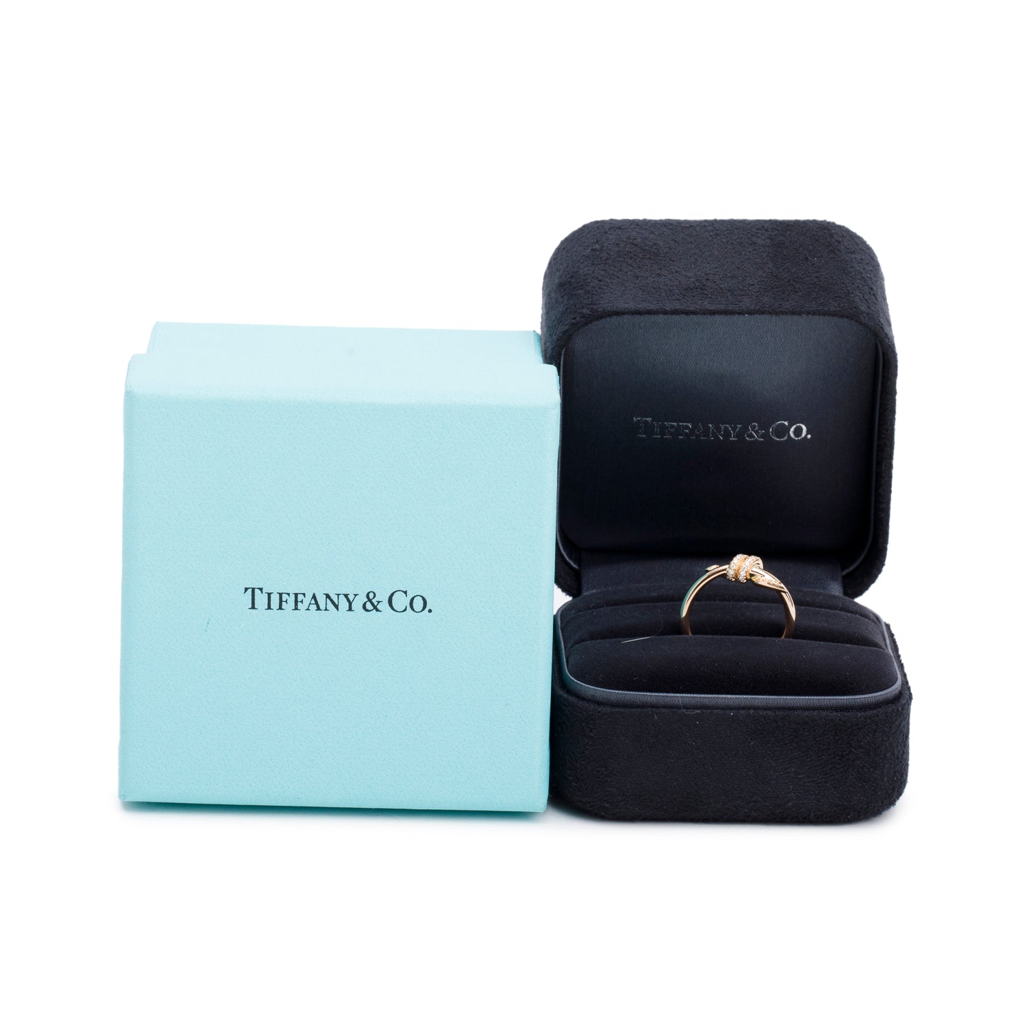 Tiffany & Co. 18k Rose Gold Diamond Knot Ring, Size 4 w/ Box
