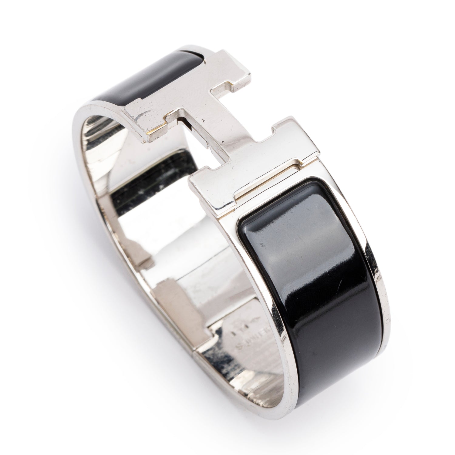 Hermes Palladium-Plated Noir Enamel Clic Clac H Bracelet