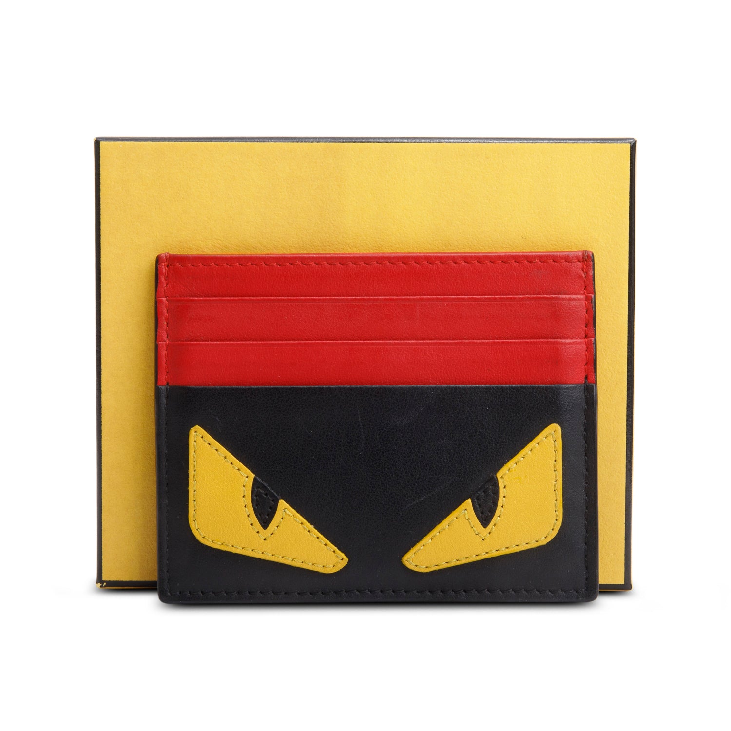 Fendi Black Vitello Century Monster Eyes Card Holder w/ Box