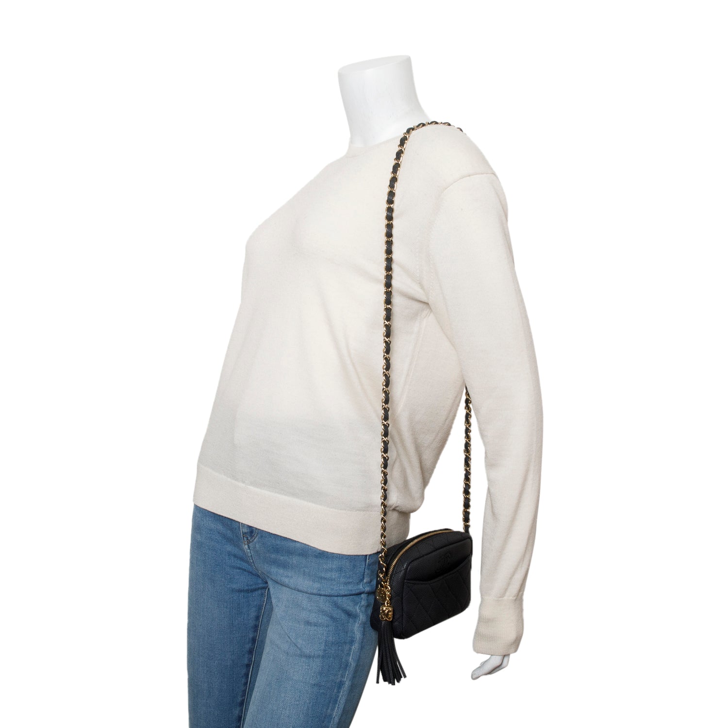 Chanel Black Caviar Quilted Mini Coco Tassel Camera Case