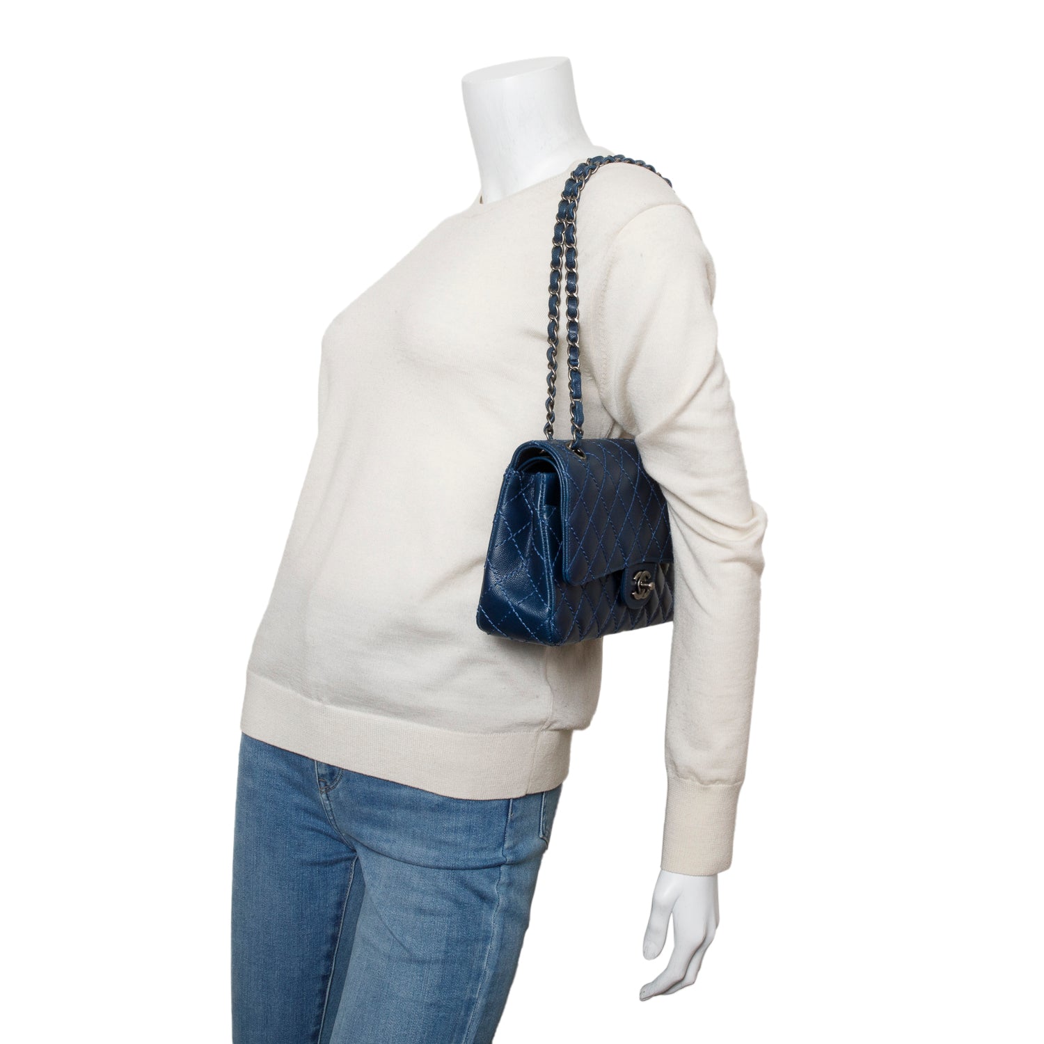 Chanel Blue Caviar Classic Medium Double Flap Bag w/ Box & Authenticity Card