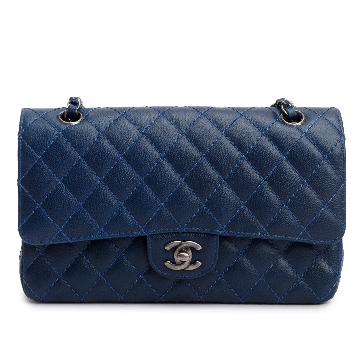 Chanel Blue Caviar Classic Medium Double Flap Bag w/ Box & Authenticity Card
