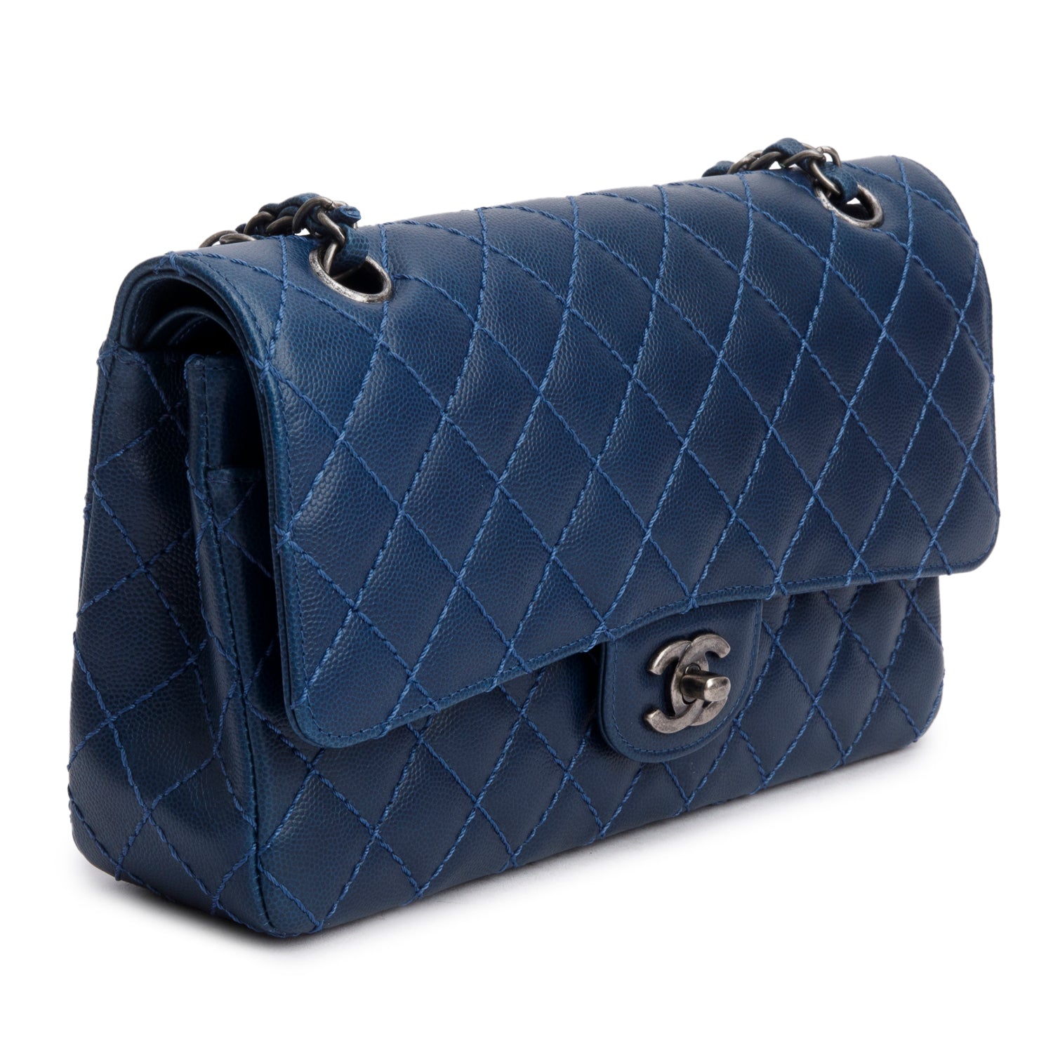 Chanel Blue Caviar Classic Medium Double Flap Bag w/ Box & Authenticity Card