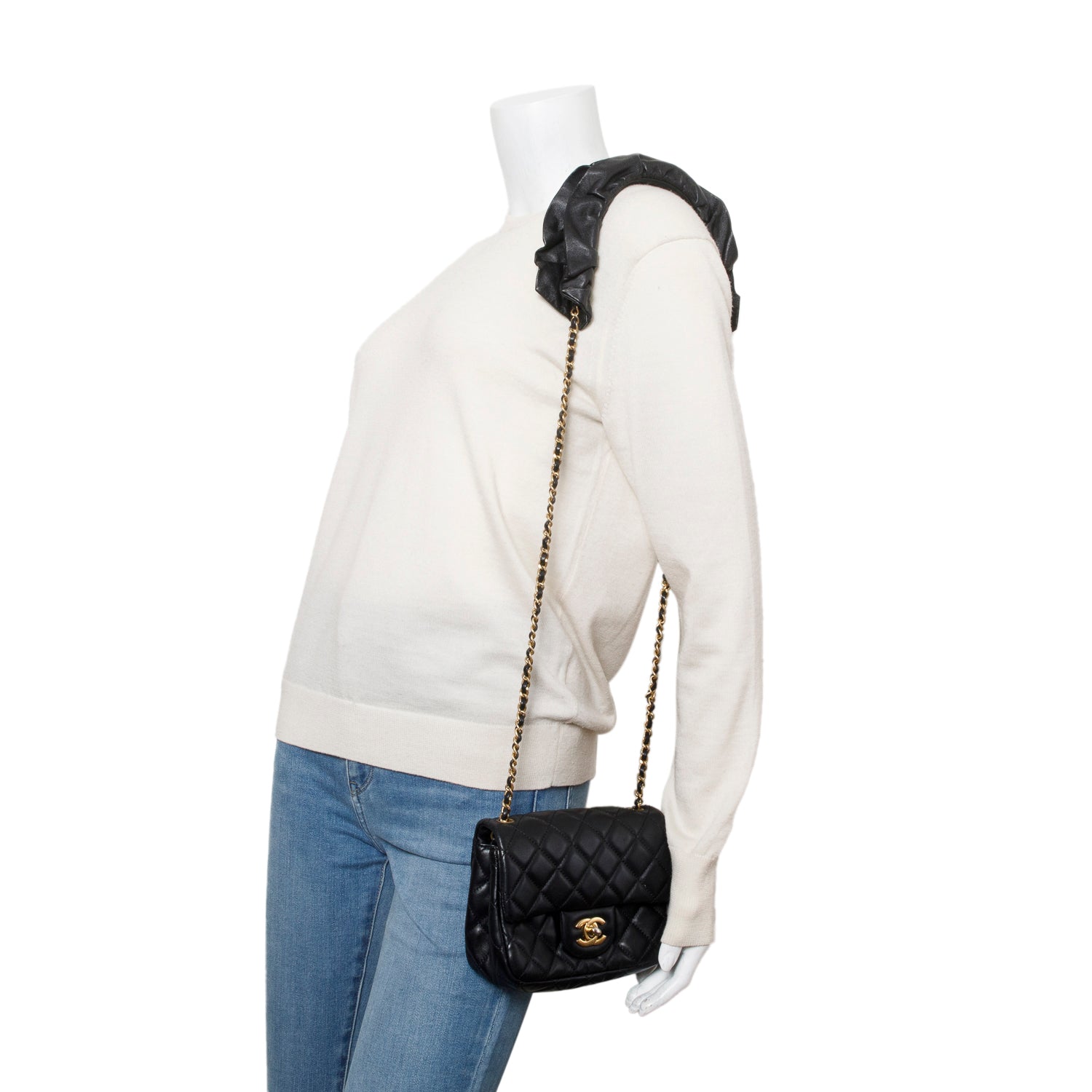 Chanel 2020 Black Lambskin Romance Mini Square Flap Bag w/ Box & Receipt