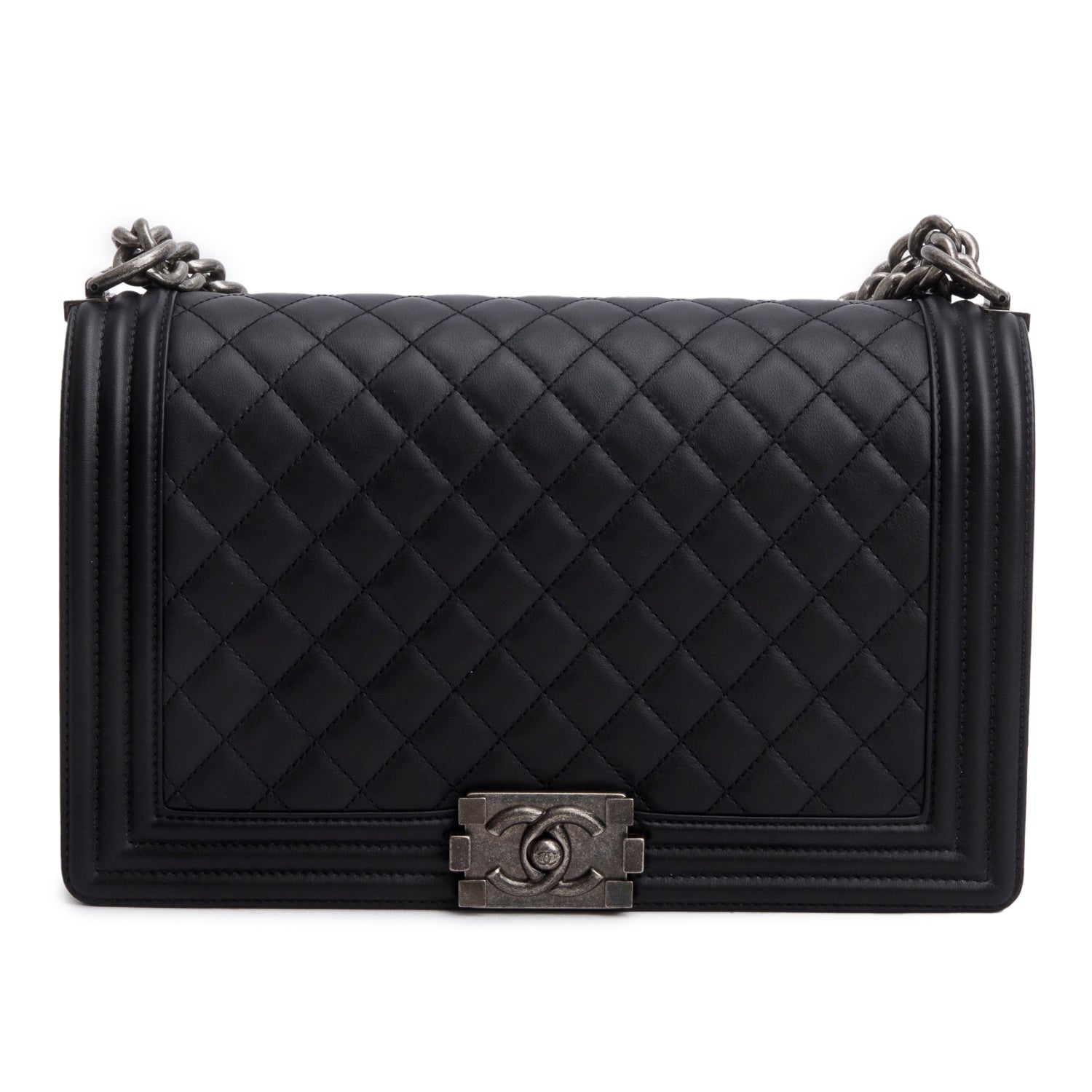 Chanel 2021 Black Quilted Lambskin Large Boy Bag w/ Box