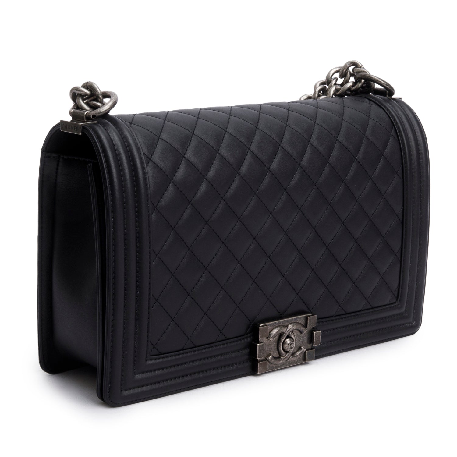 Chanel 2021 Black Quilted Lambskin Large Boy Bag w/ Box