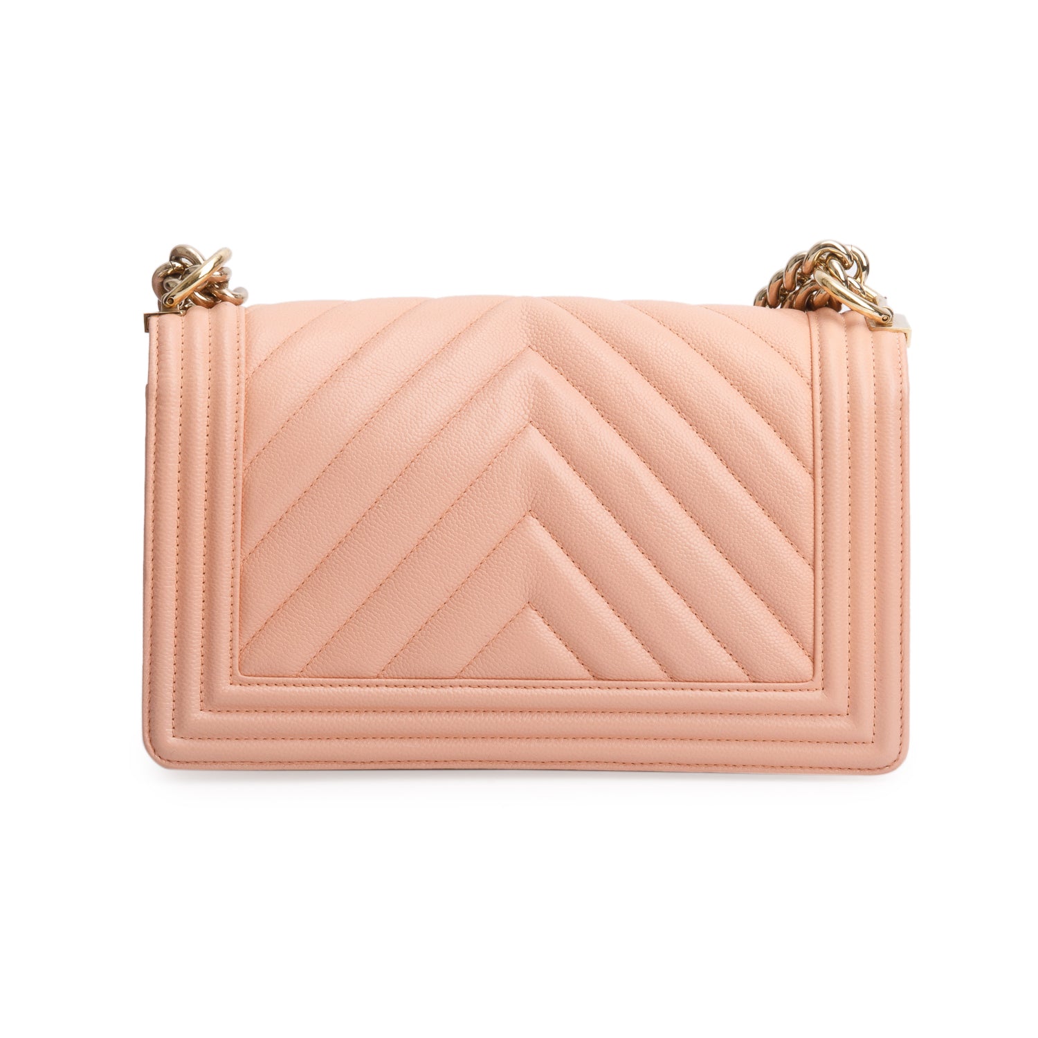 Chanel Peach Caviar Chevron Quilted Medium Boy Bag
