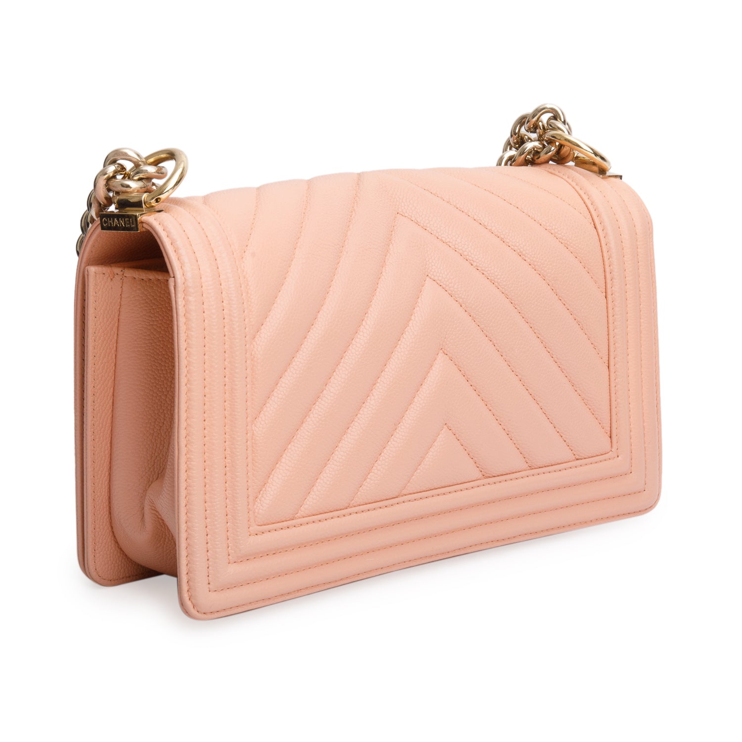Chanel Peach Caviar Chevron Quilted Medium Boy Bag