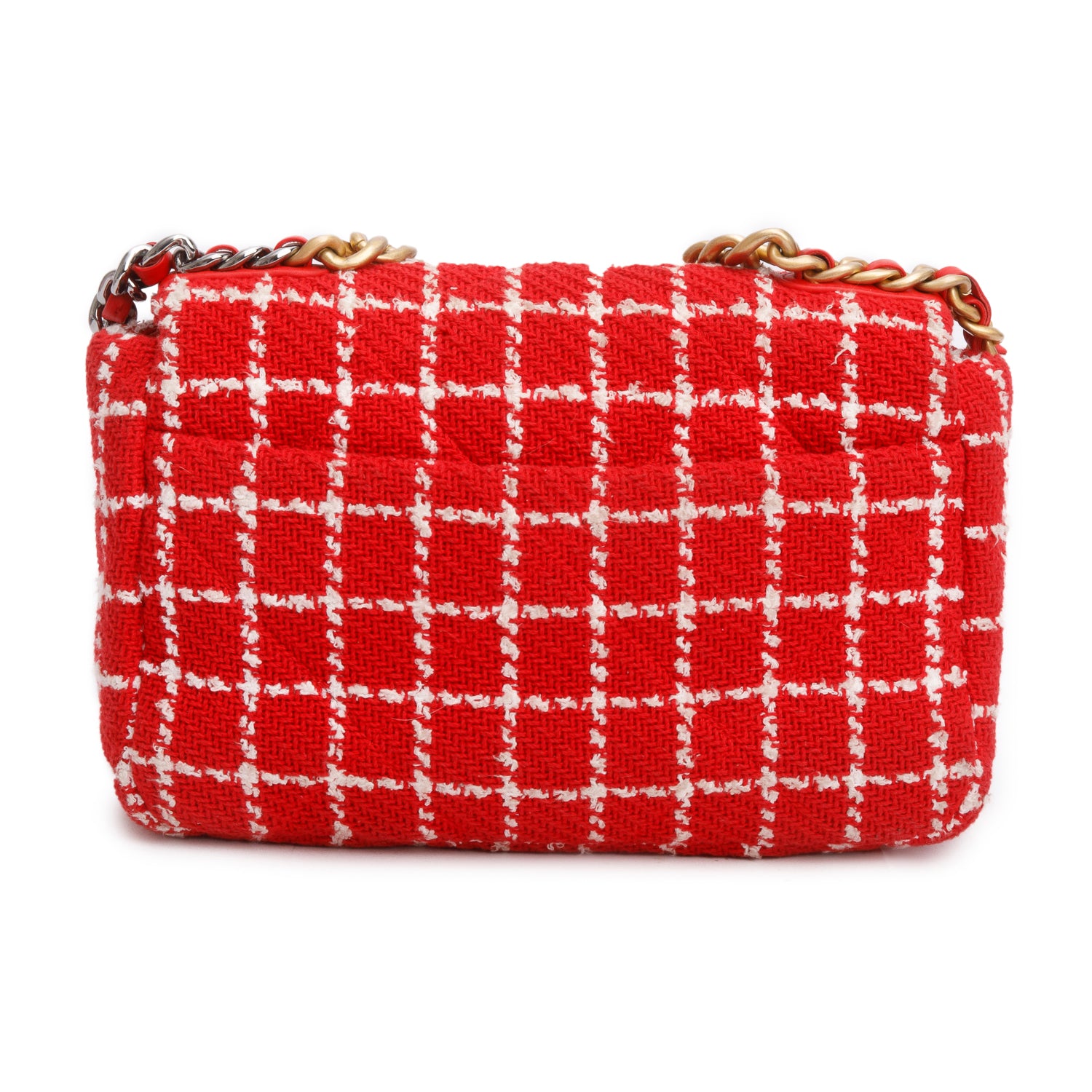 Chanel Red Tweed Quilted Medium Chanel 19 Flap