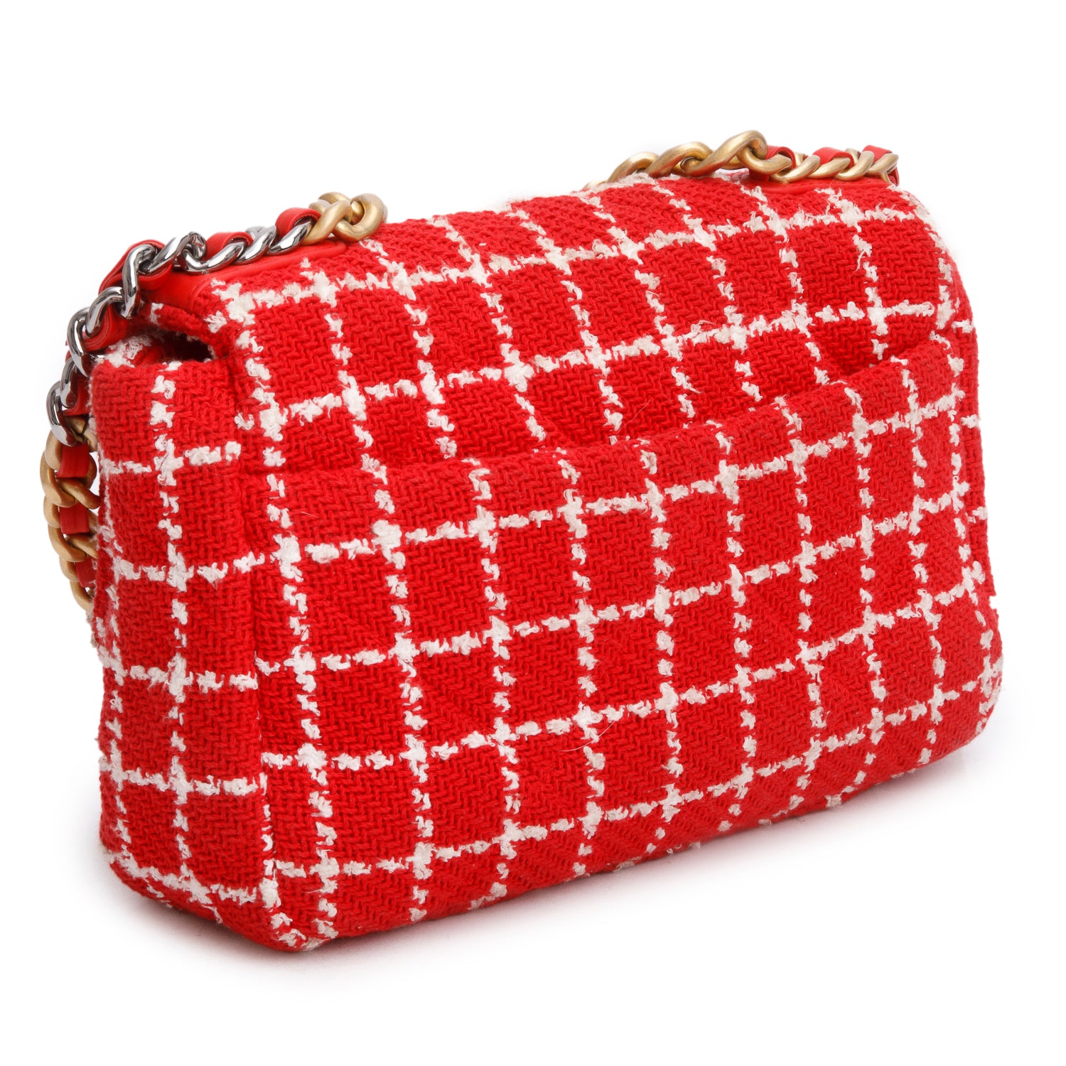 Chanel Red Tweed Quilted Medium Chanel 19 Flap