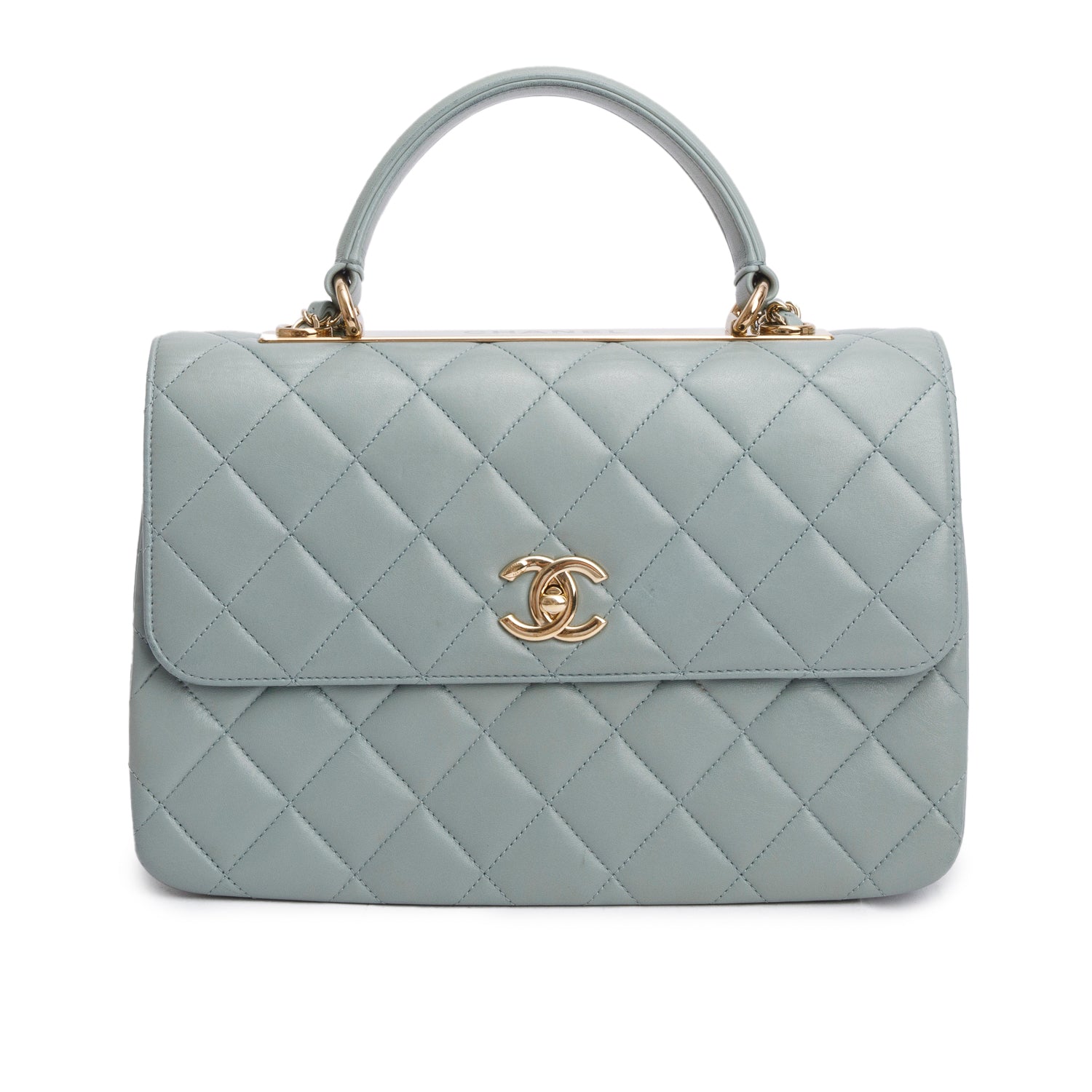 Chanel Blue Lambskin Quilted Large Trendy CC Dual Handle Flap w/ Receipt