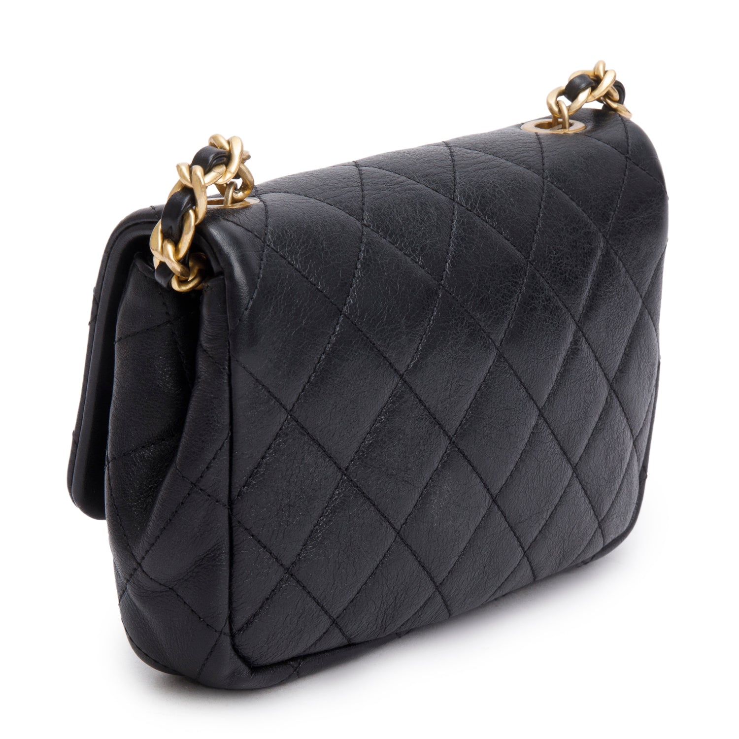 Chanel Black Calfskin Quilted Mini Pearl Side Flap Bag