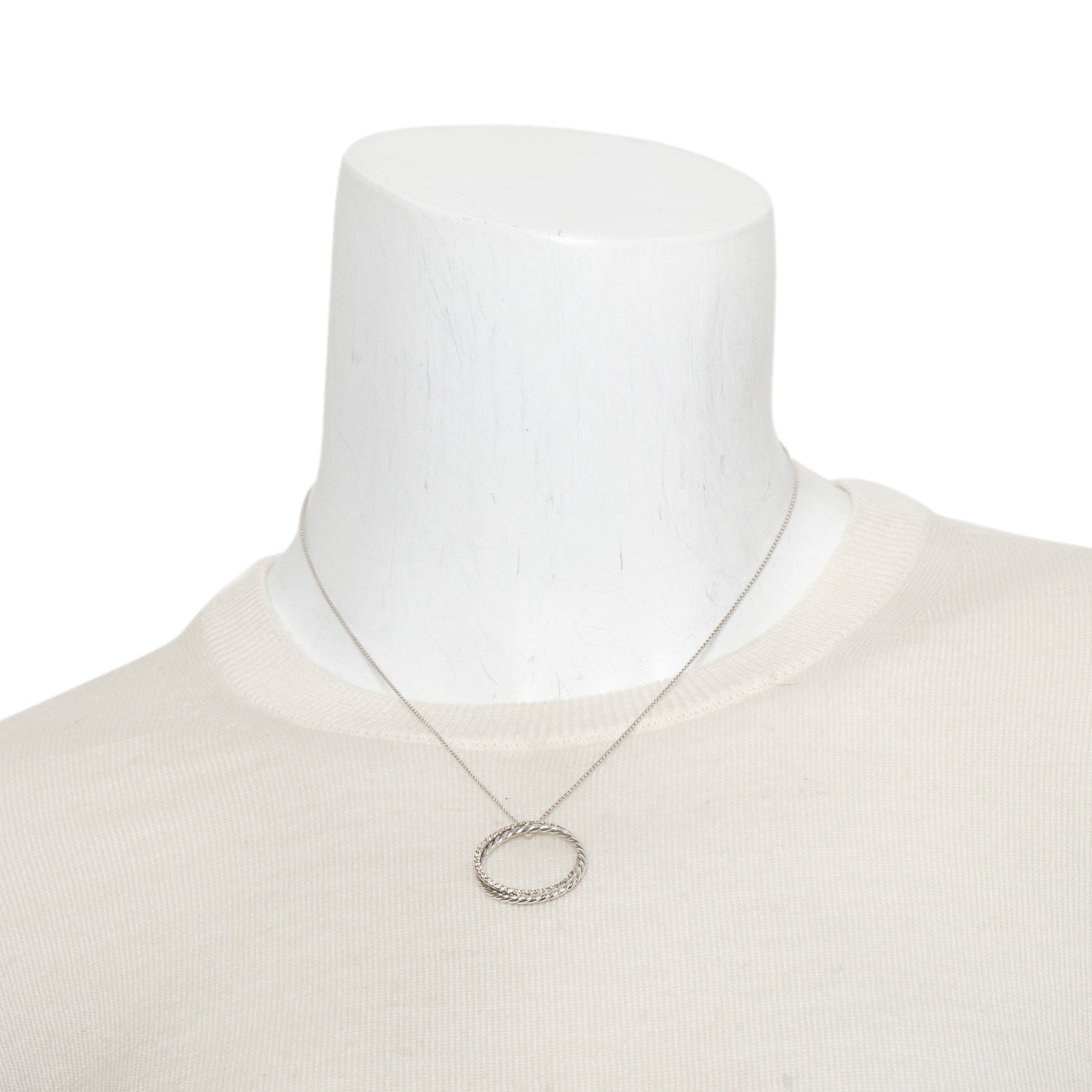 David Yurman Sterling Diamond Infinity Crossover Circle Pendant Necklace