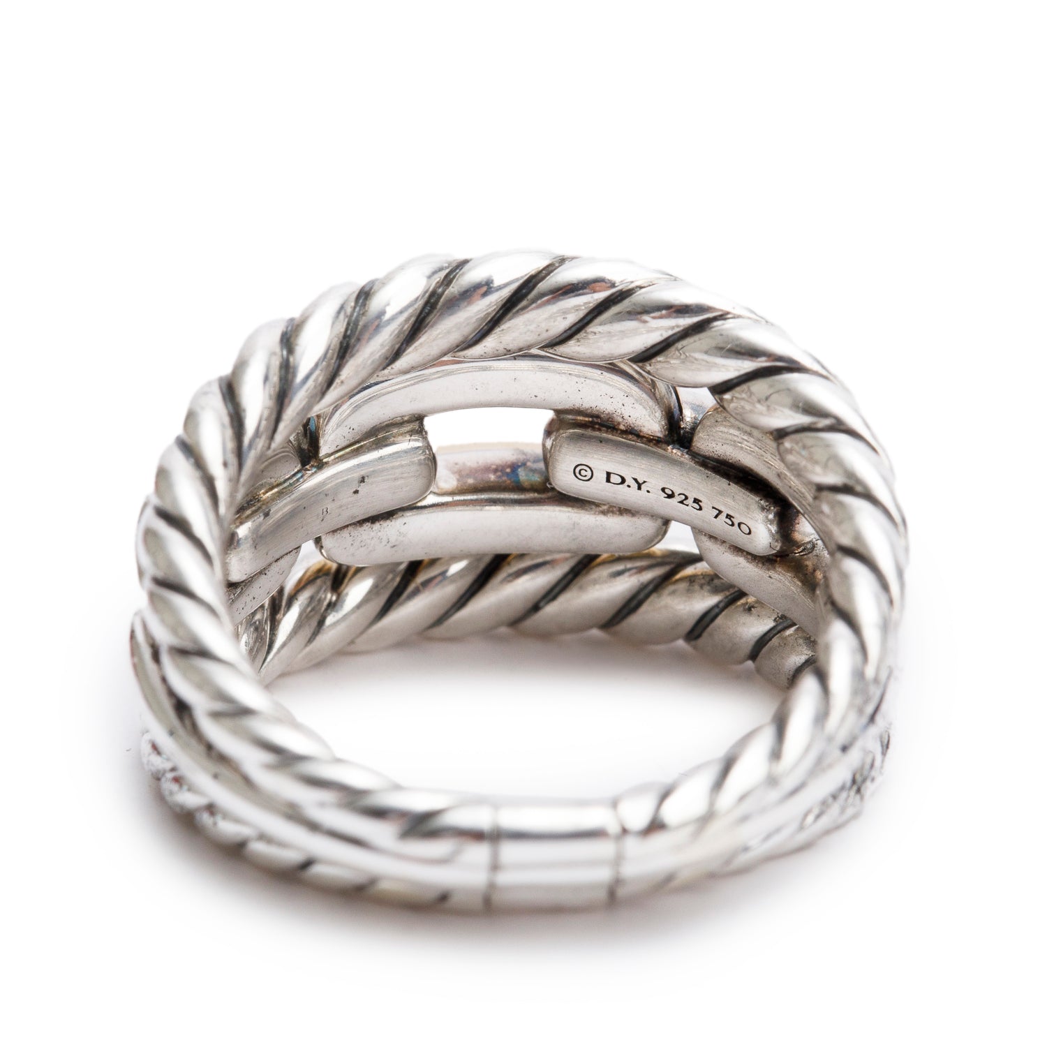 David Yurman Sterling Silver & 18k Yellow Gold Wellesley Link Three-Row Ring, Size 6