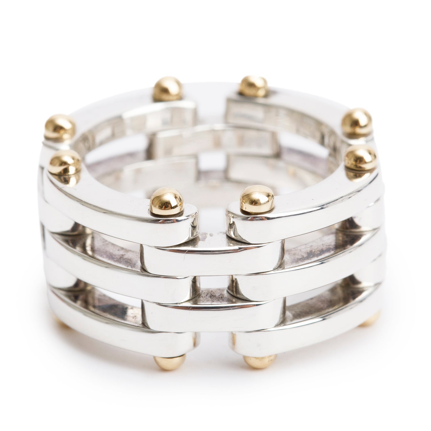 Tiffany & Co. Sterling Silver & 18k Yellow Gold Gate Link Band Ring, Size 5