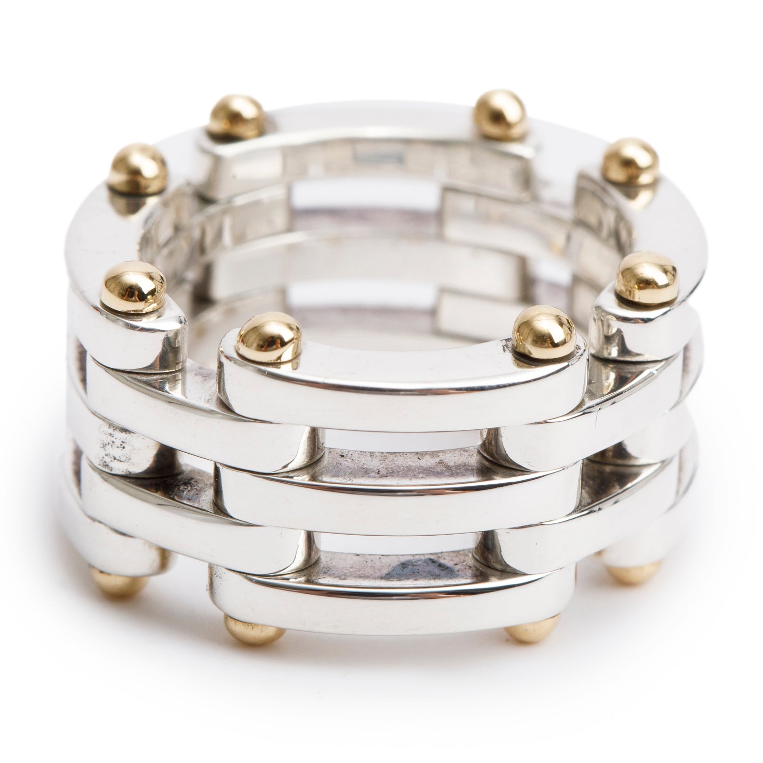 Tiffany & Co. Sterling Silver & 18k Yellow Gold Gate Link Band Ring, Size 5