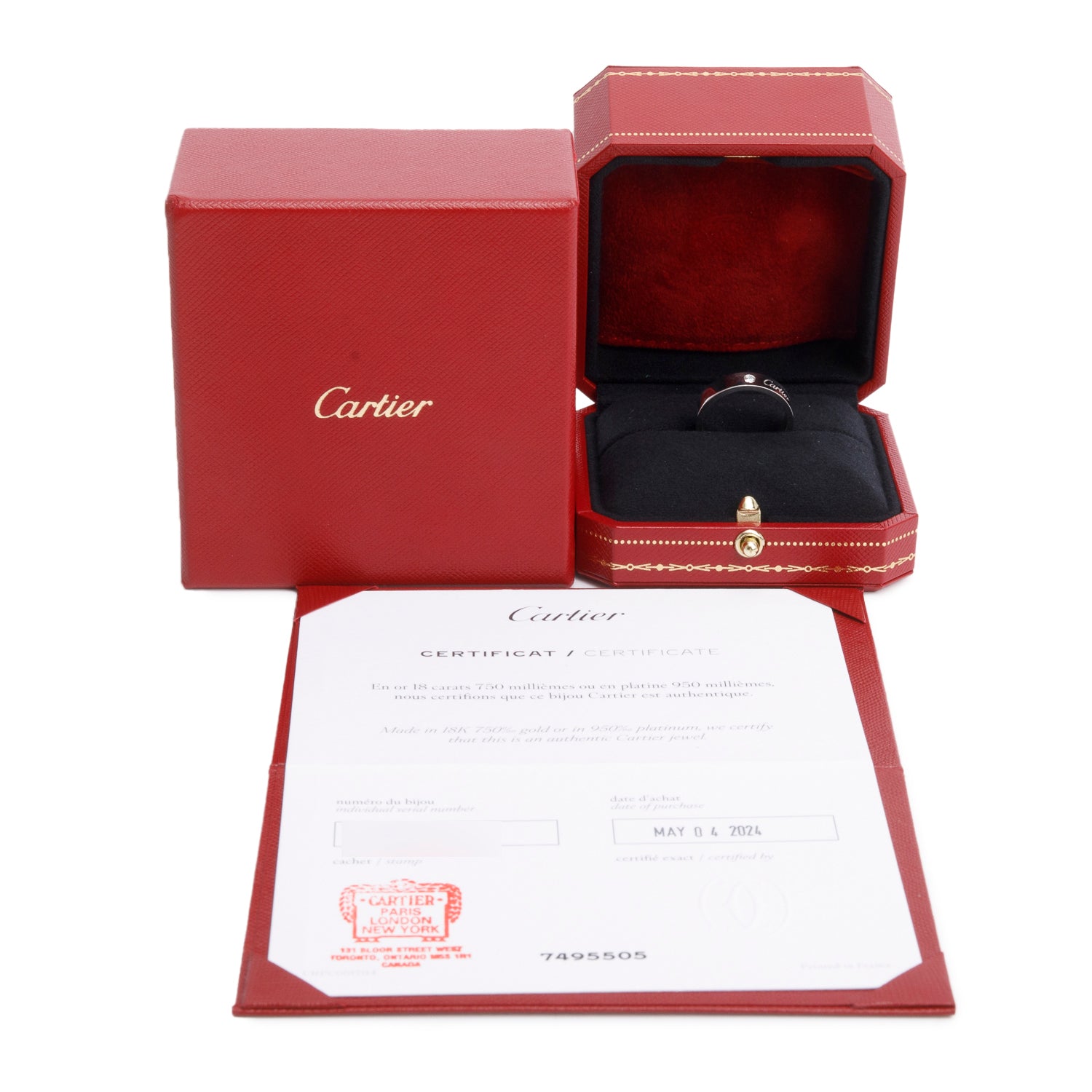 Cartier 2024 Platinum C de Cartier 1 Diamond 5 MM Wedding Band Ring, Size 59 9 w/ Box & Certificate